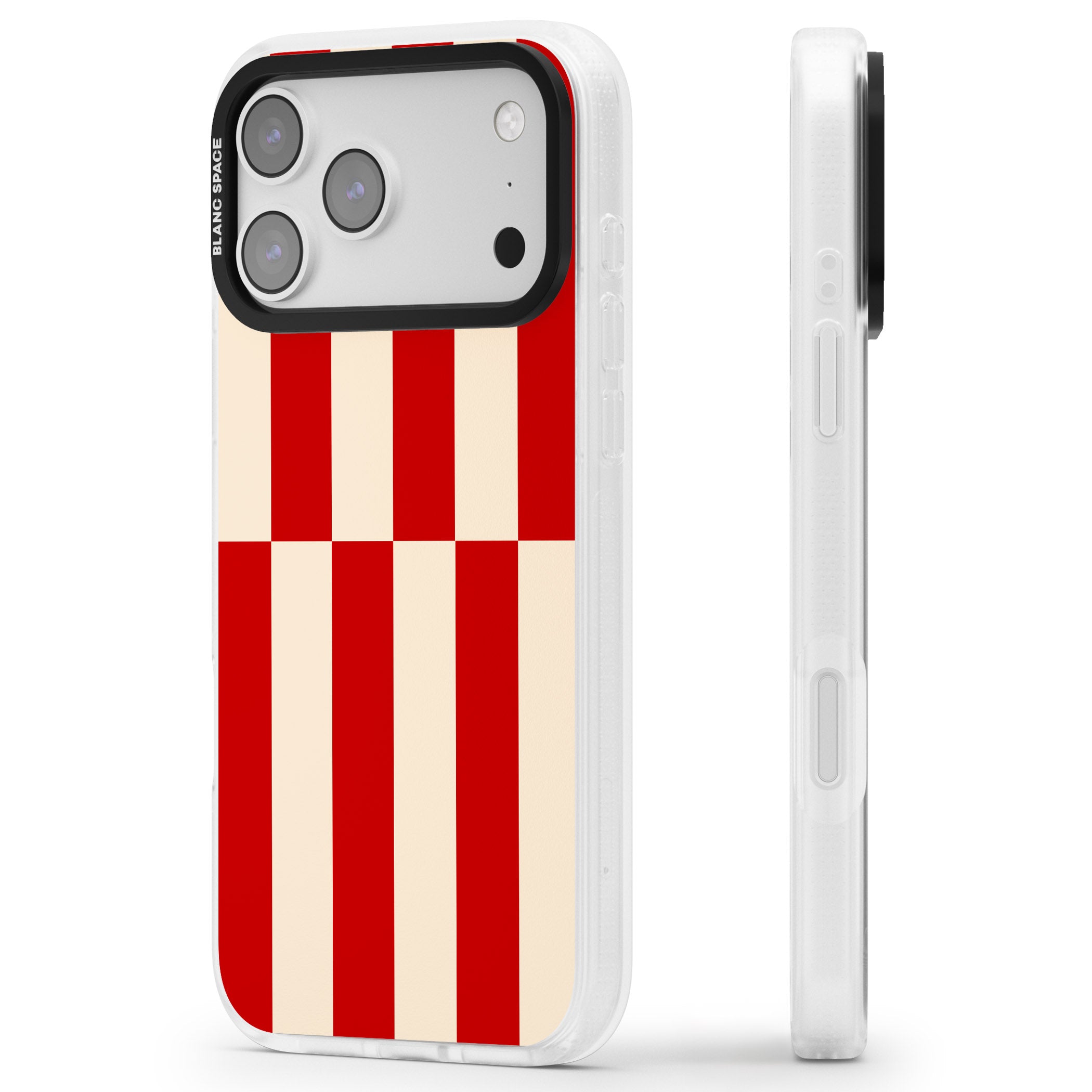 Retro Red Stripes iPhone 17 Pro Max Impact Air Clear Phone Case Side Profile