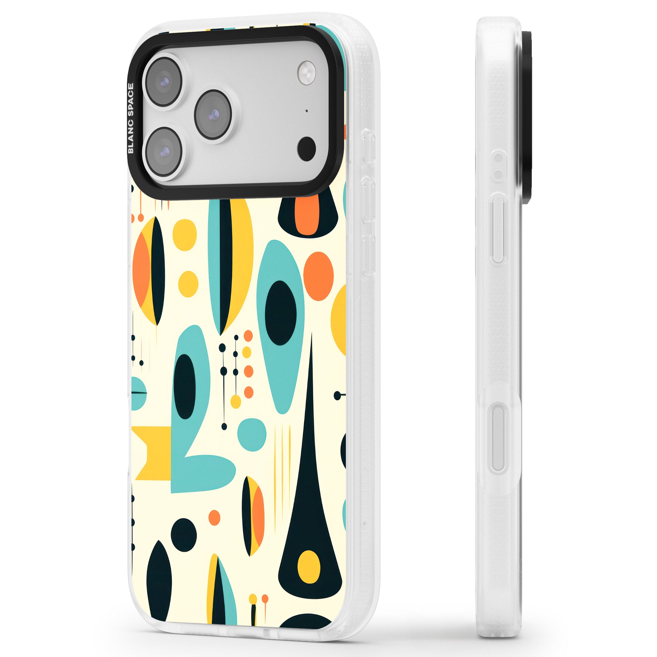 Mid Century Atomic Pattern iPhone 17 Pro Max Impact Air Clear Phone Case Side Profile