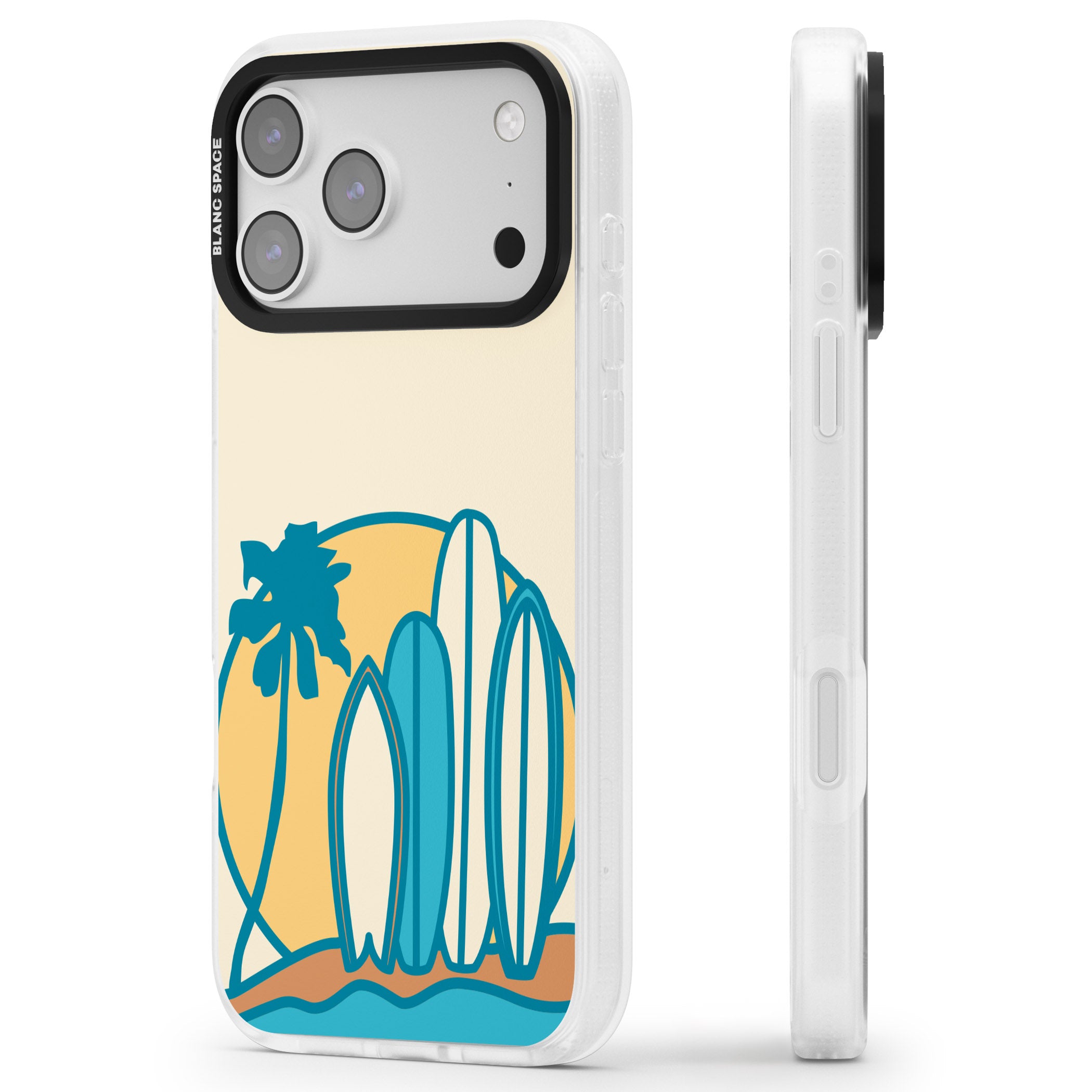 Coastal Surf Vibes iPhone 17 Pro Max Impact Air Clear Phone Case Side Profile
