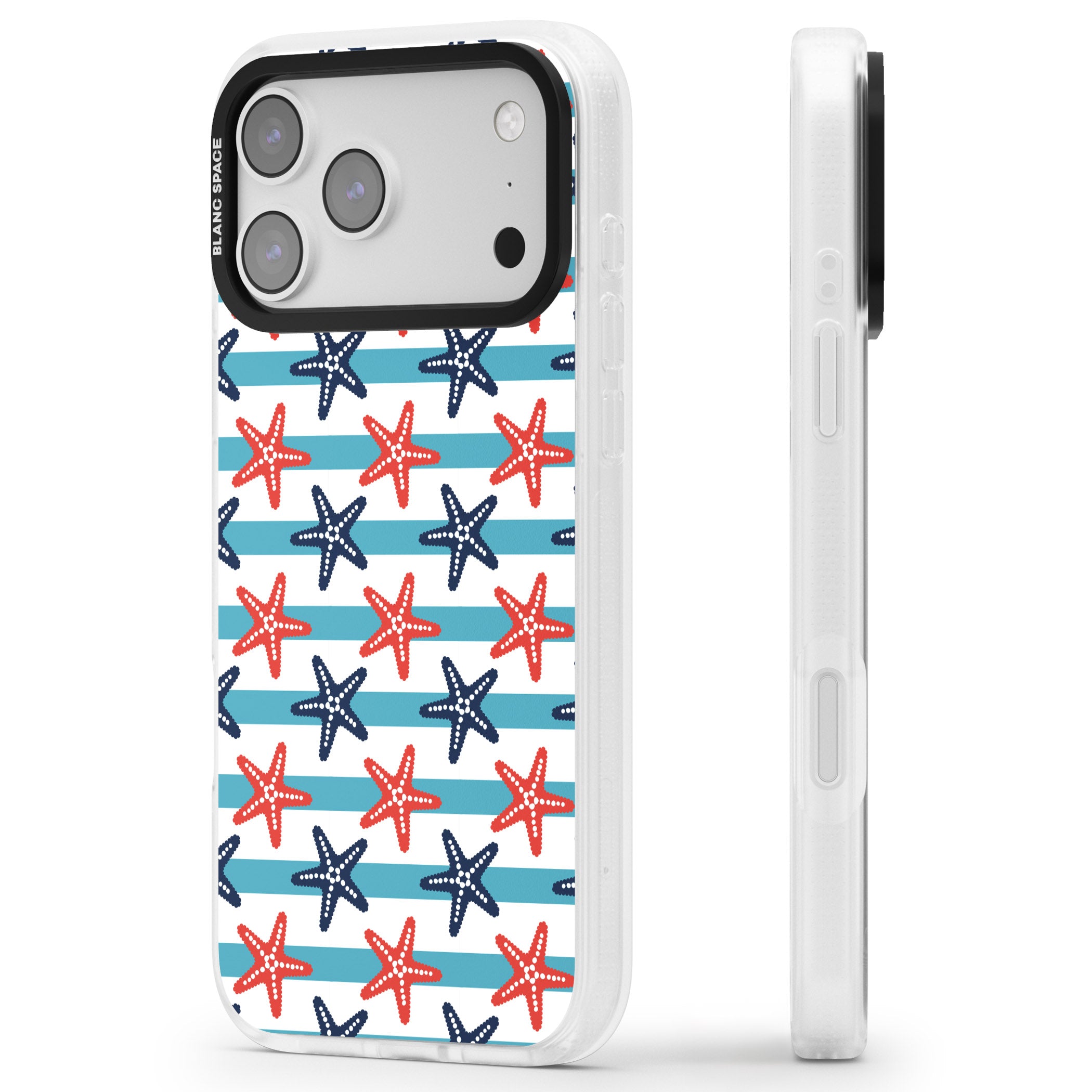 Nautical Starfish Stripe iPhone 17 Pro Max Impact Air Clear Phone Case Side Profile