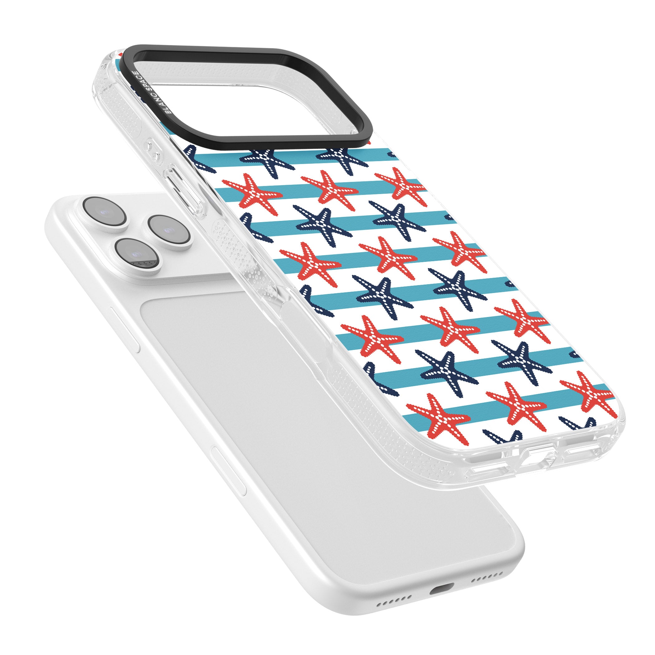 Nautical Starfish Stripe iPhone 17 Pro Max Impact Air Clear Phone Case Colours