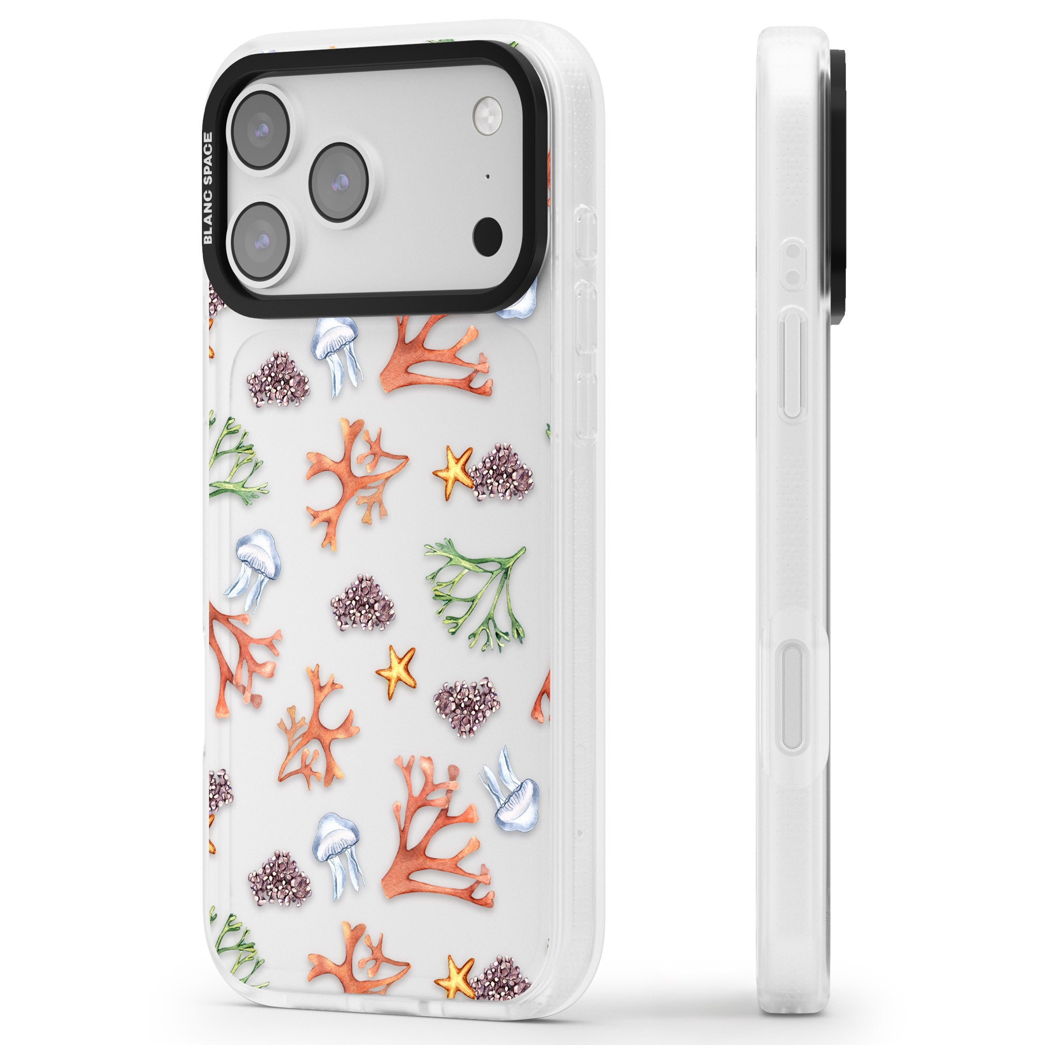 Coral & Jellyfish iPhone 17 Pro Max Impact Air Clear Phone Case Side Profile