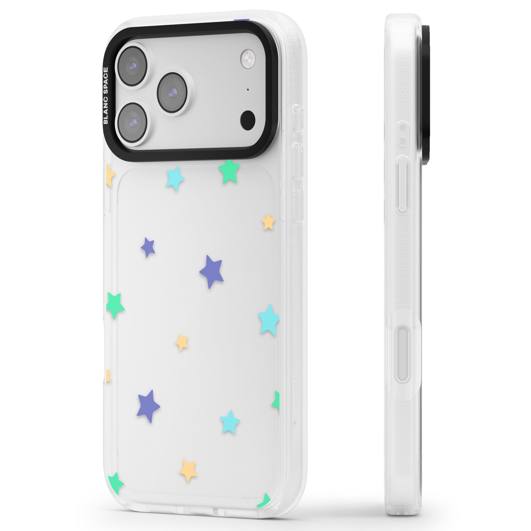Pastel Star Pattern iPhone 17 Pro Max Impact Air Clear Phone Case Side Profile