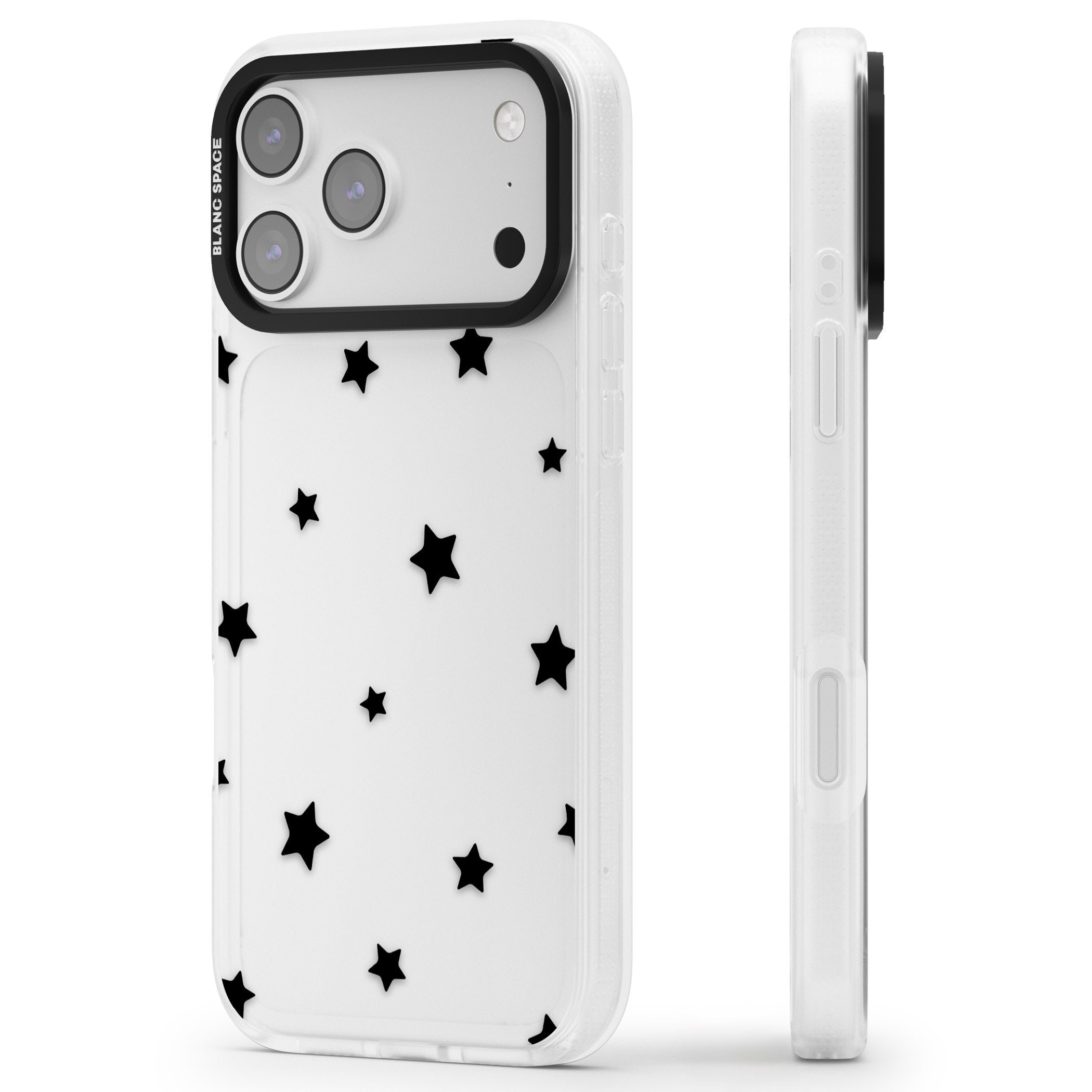 Starry Night Black Stars iPhone 17 Pro Max Impact Air Clear Phone Case Side Profile