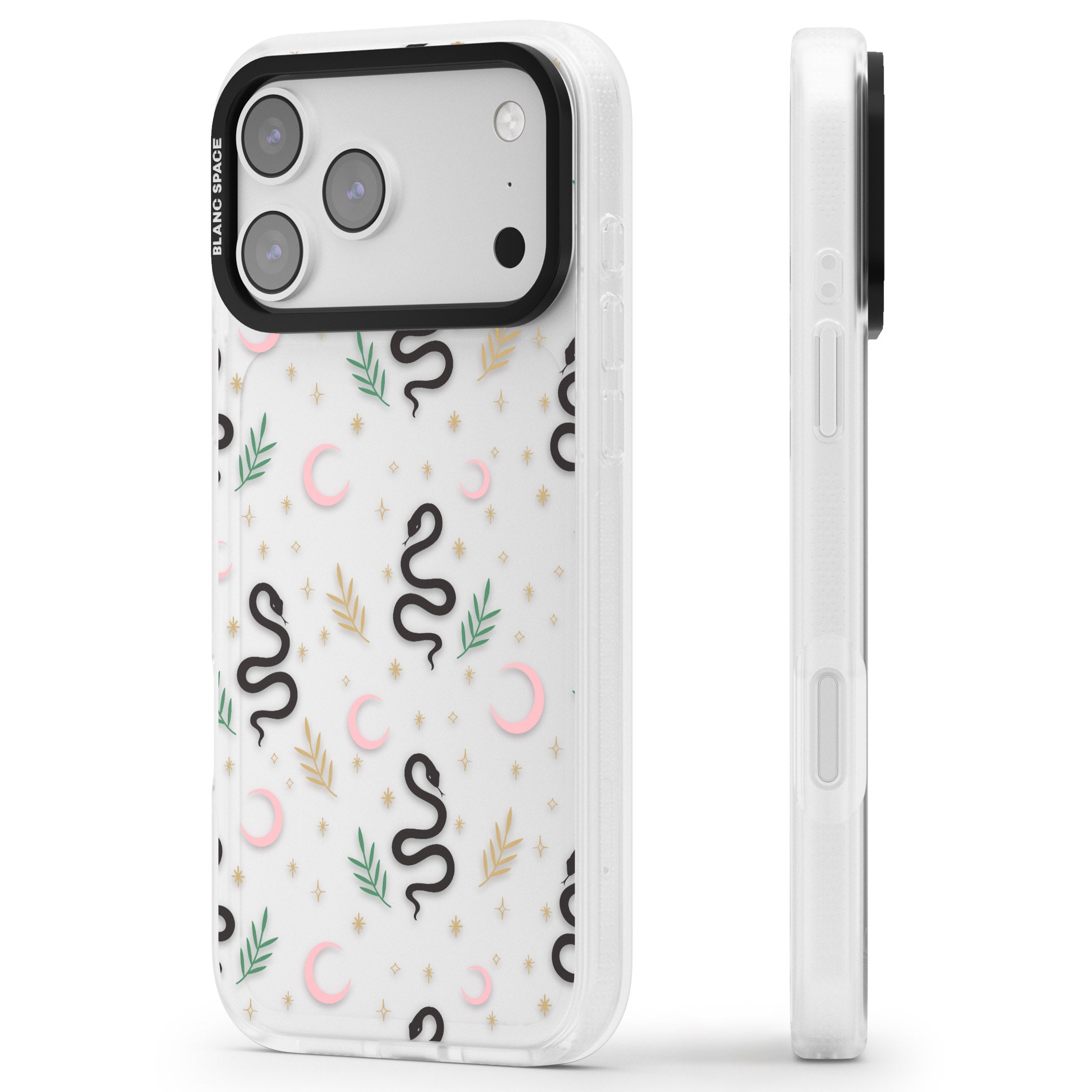Snake & Moon Pattern iPhone 17 Pro Max Impact Air Clear Phone Case Side Profile