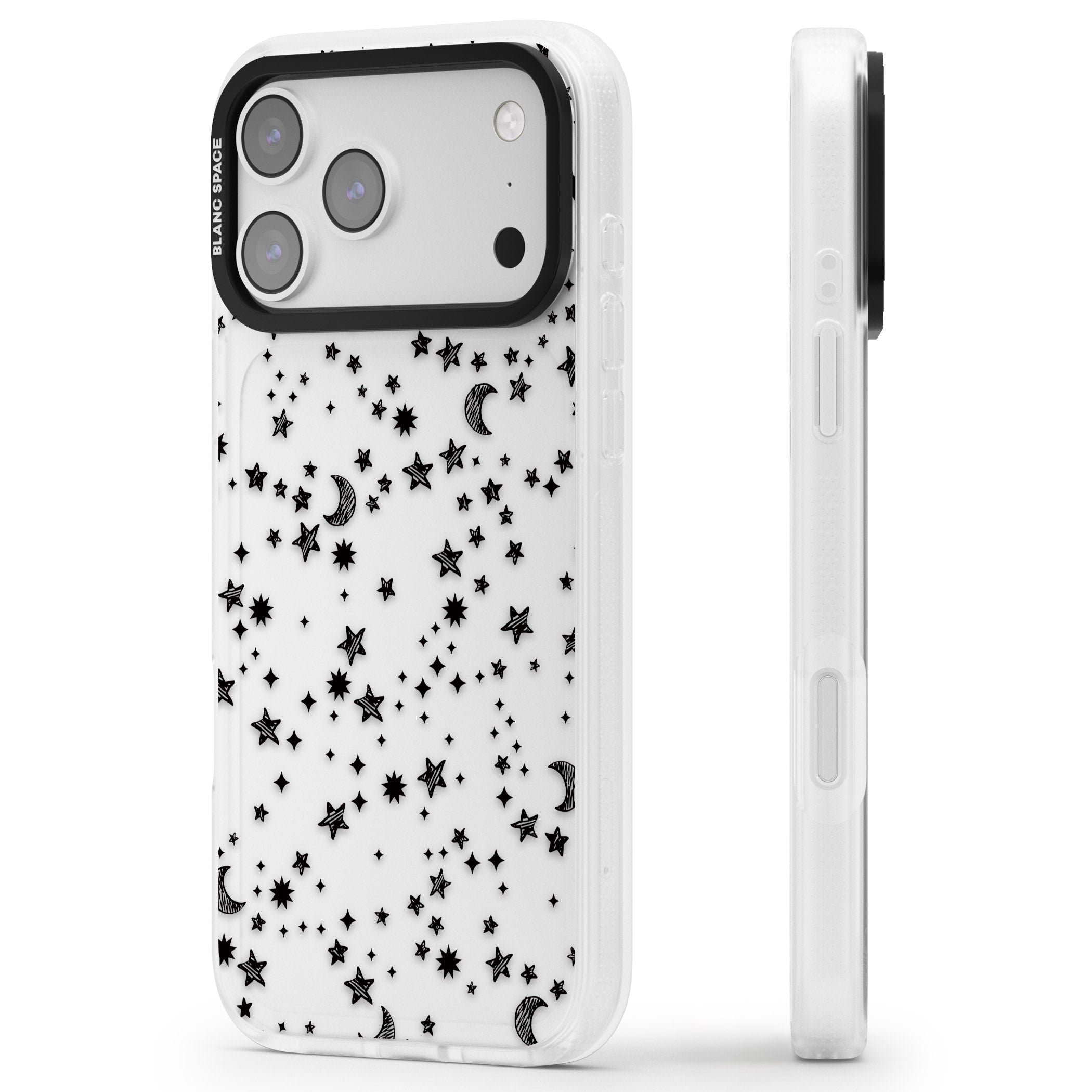Black Cosmic Galaxy Pattern iPhone 17 Pro Max Impact Air Clear Phone Case Side Profile