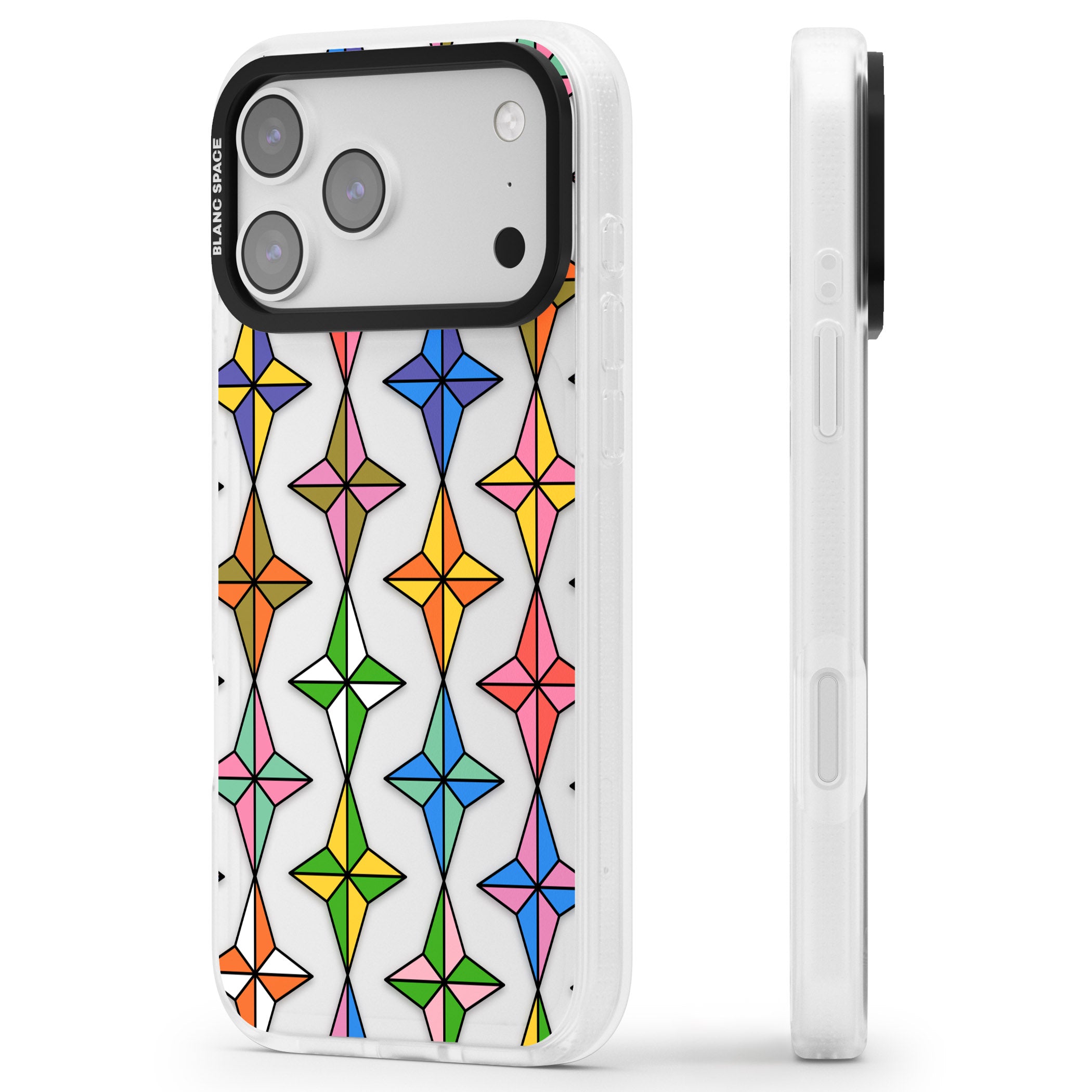 Multi Colour Stars Pattern iPhone 17 Pro Max Impact Air Clear Phone Case Side Profile