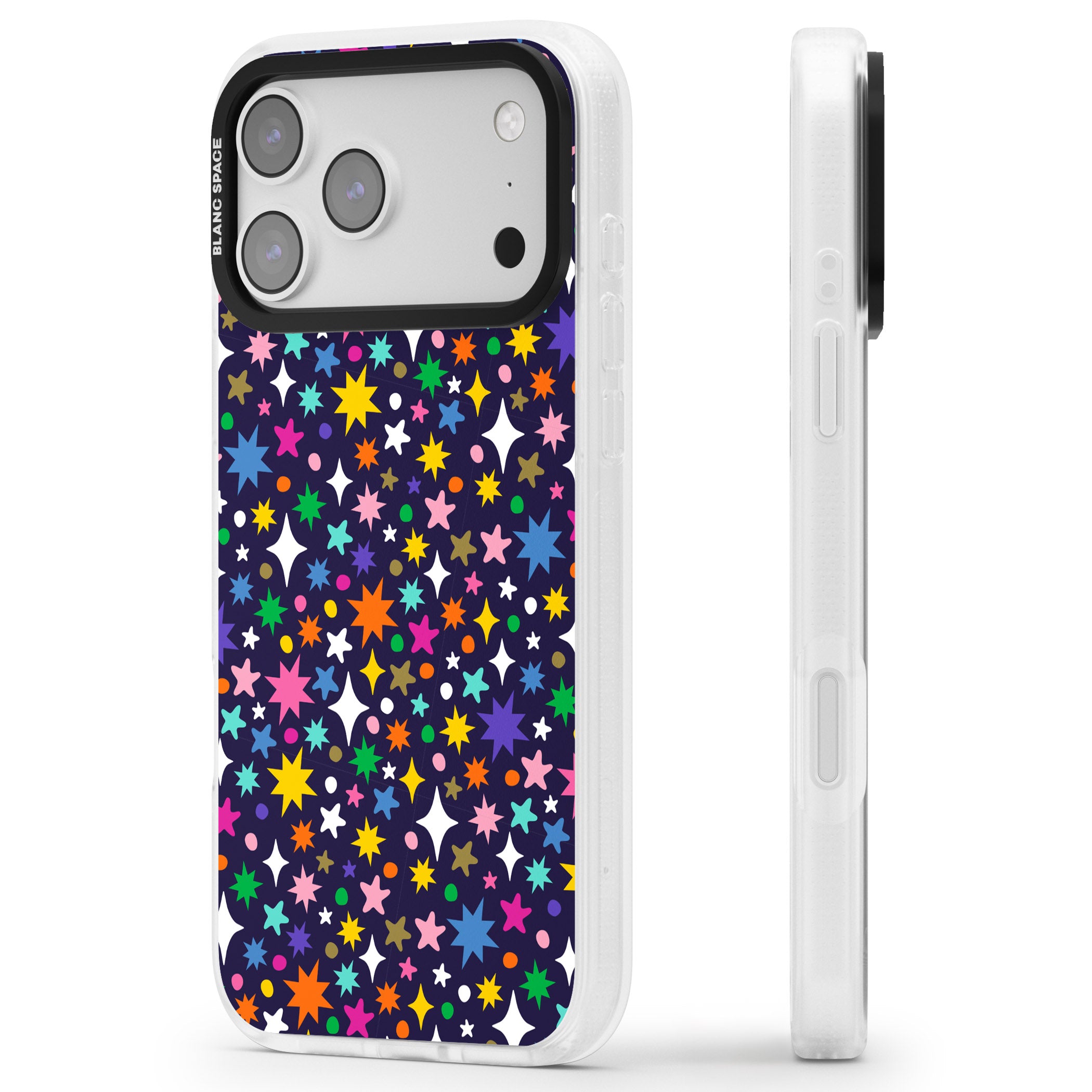 Rainbow Starburst (Purple) iPhone 17 Pro Max Impact Air Clear Phone Case Side Profile