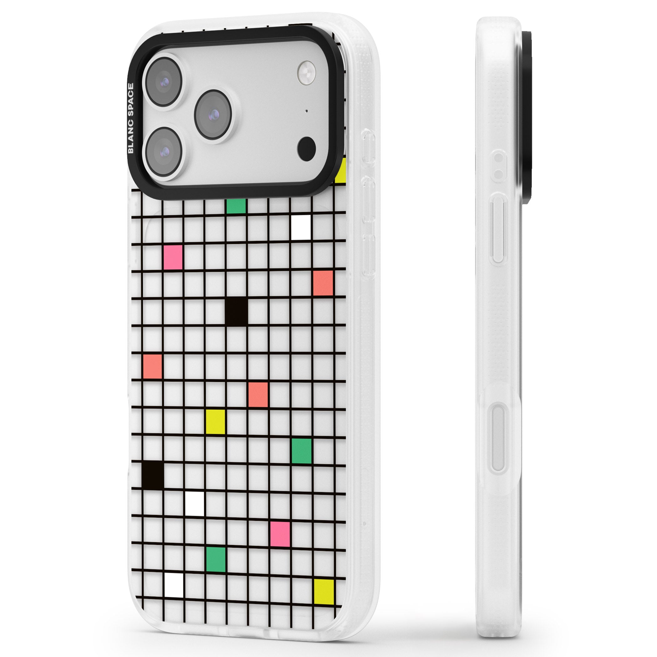 Vibrant Clear Geometric Grid iPhone 17 Pro Max Impact Air Clear Phone Case Side Profile