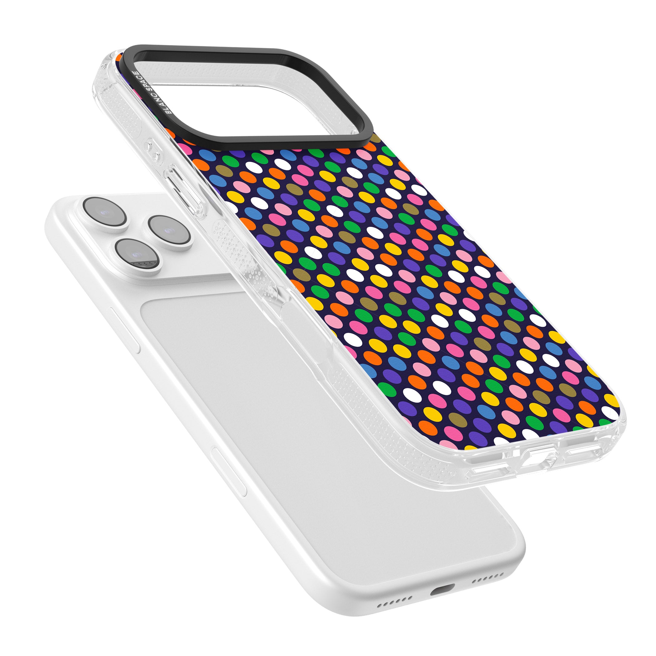 Multicolour Polka Dot Fiesta (Purple) iPhone 17 Pro Max Impact Air Clear Phone Case Colours