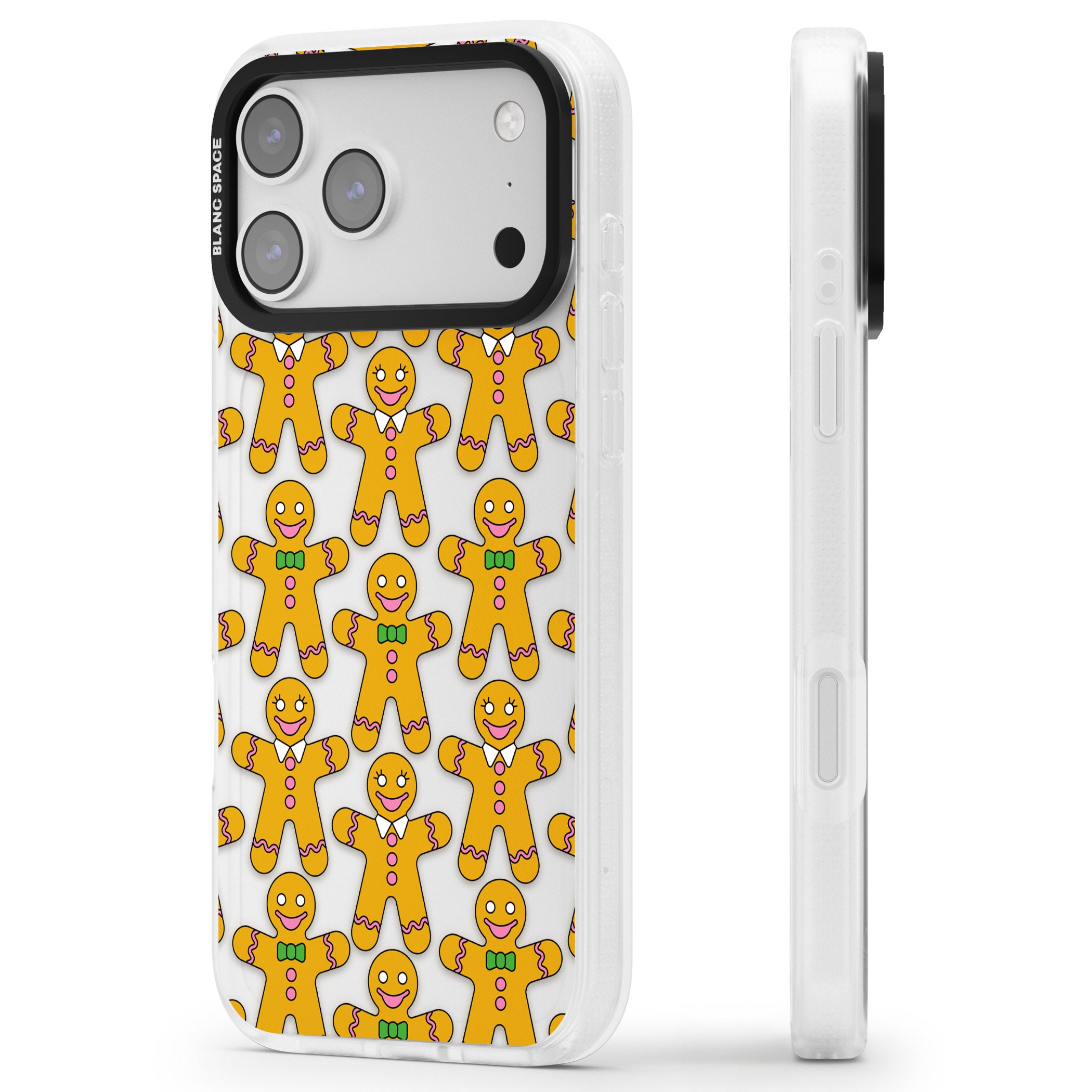 Gingerbread Cookie Pattern iPhone 17 Pro Max Impact Air Clear Phone Case Side Profile