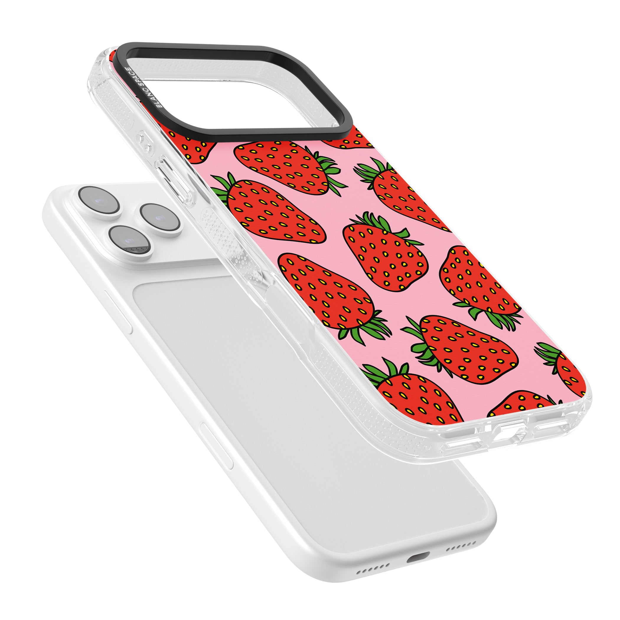 Strawberry Pattern (Pink) iPhone 17 Pro Max Impact Air Clear Phone Case Colours
