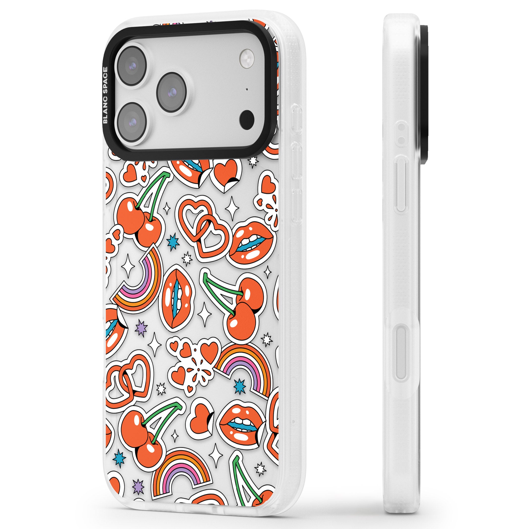 Red Sticker Pop iPhone 17 Pro Max Impact Air Clear Phone Case Side Profile