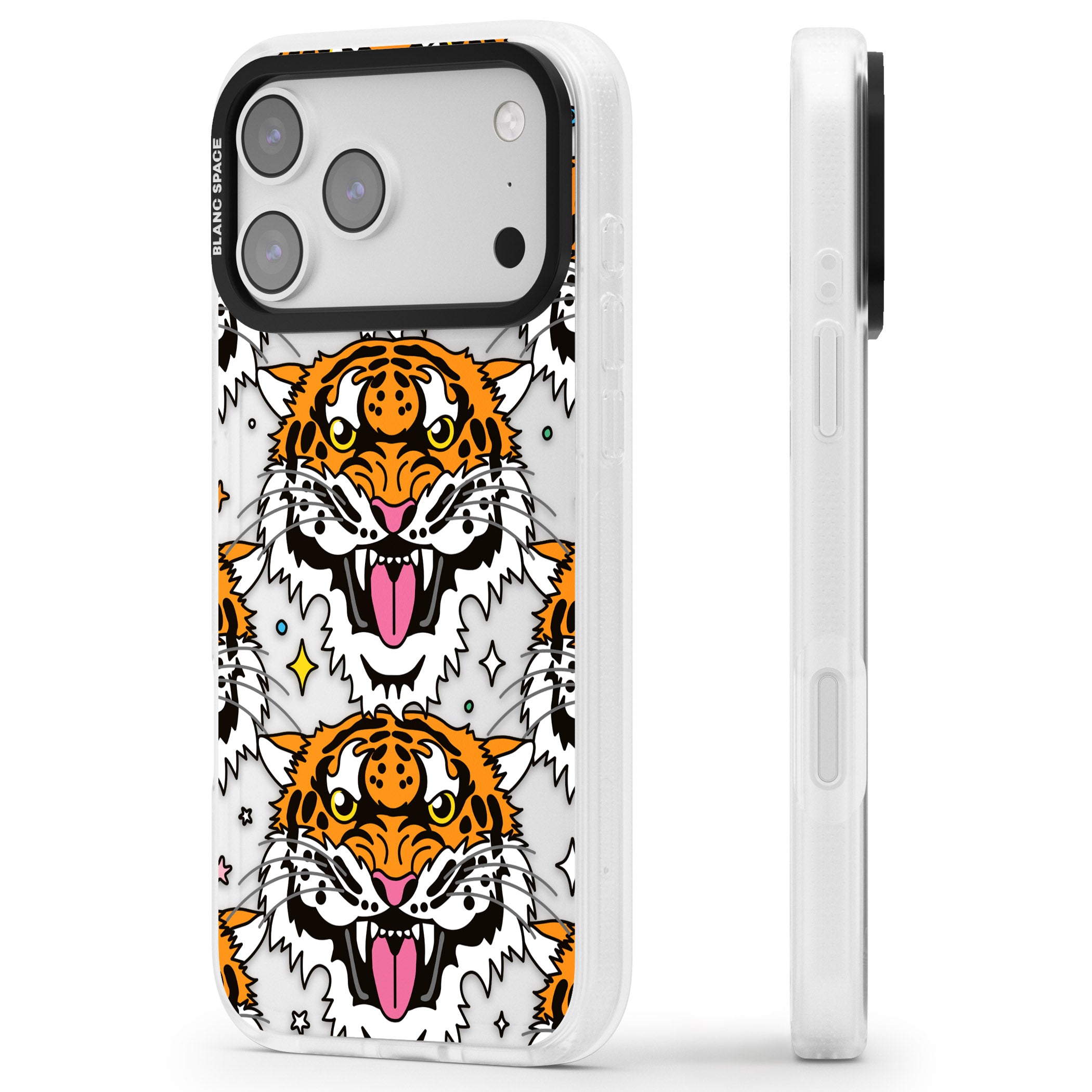 Fierce Jungle Tigers iPhone 17 Pro Max Impact Air Clear Phone Case Side Profile