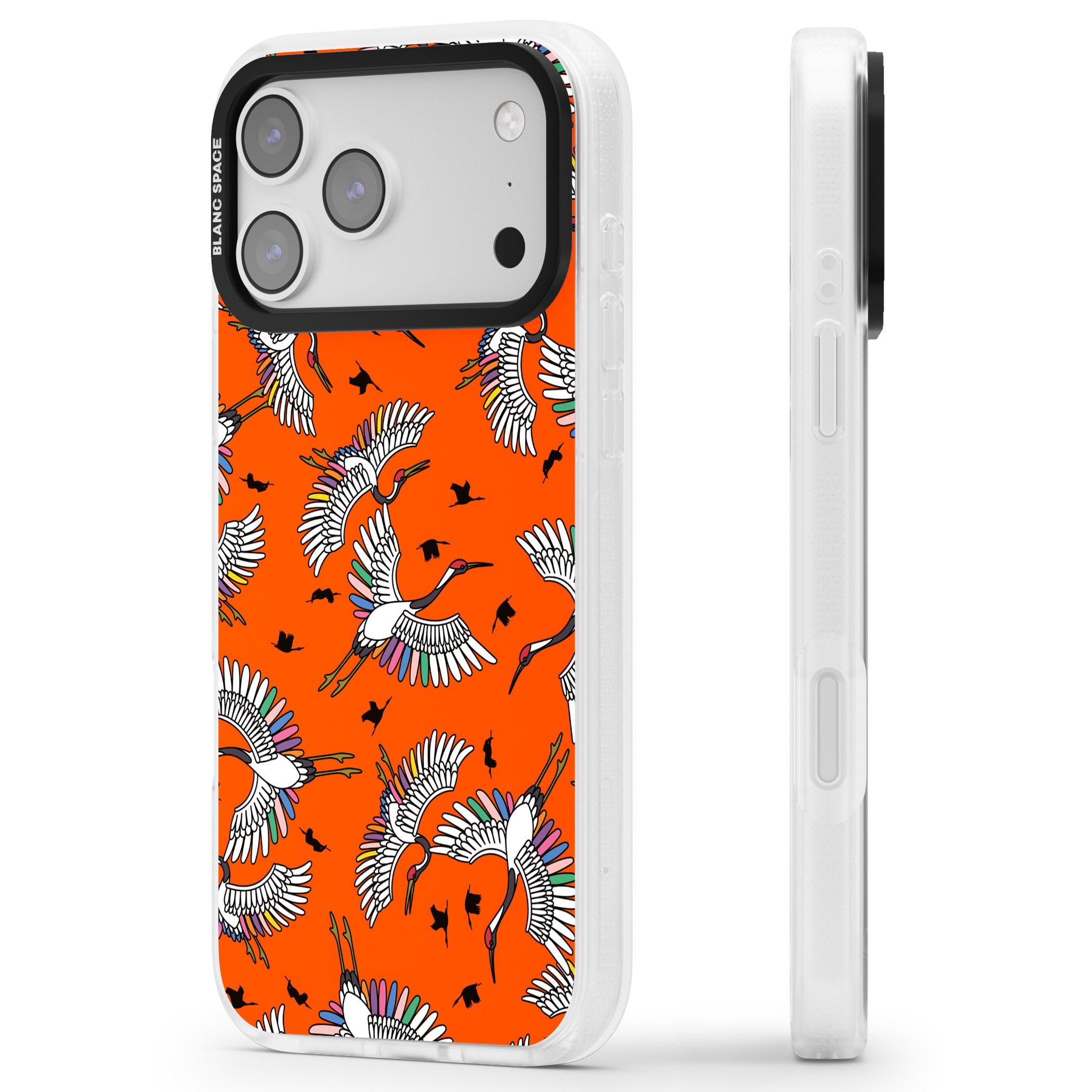 Colourful Crane Pattern (Orange) iPhone 17 Pro Max Impact Air Clear Phone Case Side Profile