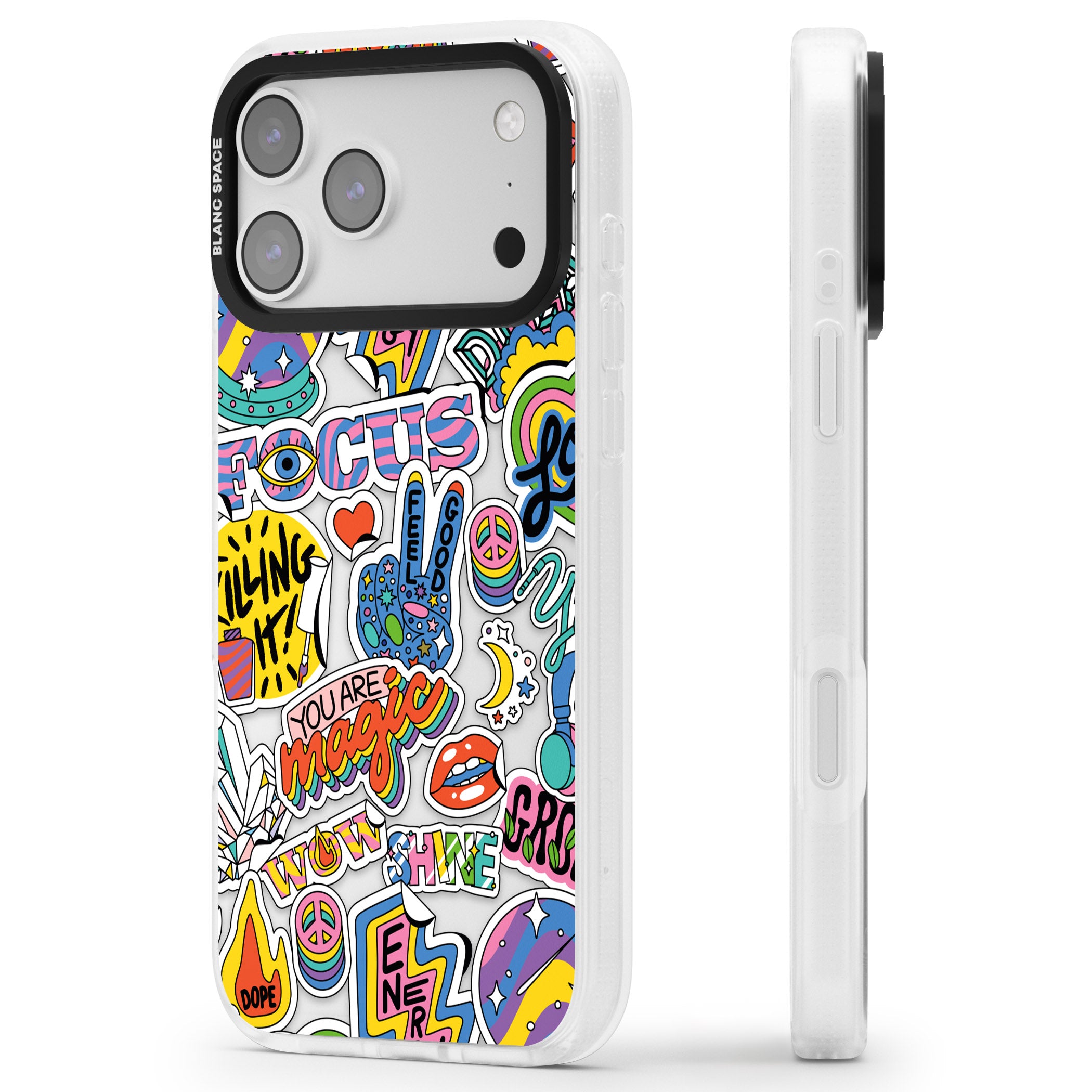 Magic Sticker Collage iPhone 17 Pro Max Impact Air Clear Phone Case Side Profile