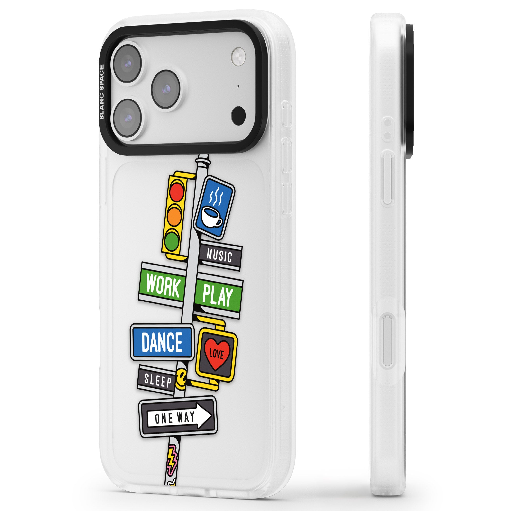 Mood Street Signs iPhone 17 Pro Max Impact Air Clear Phone Case Side Profile