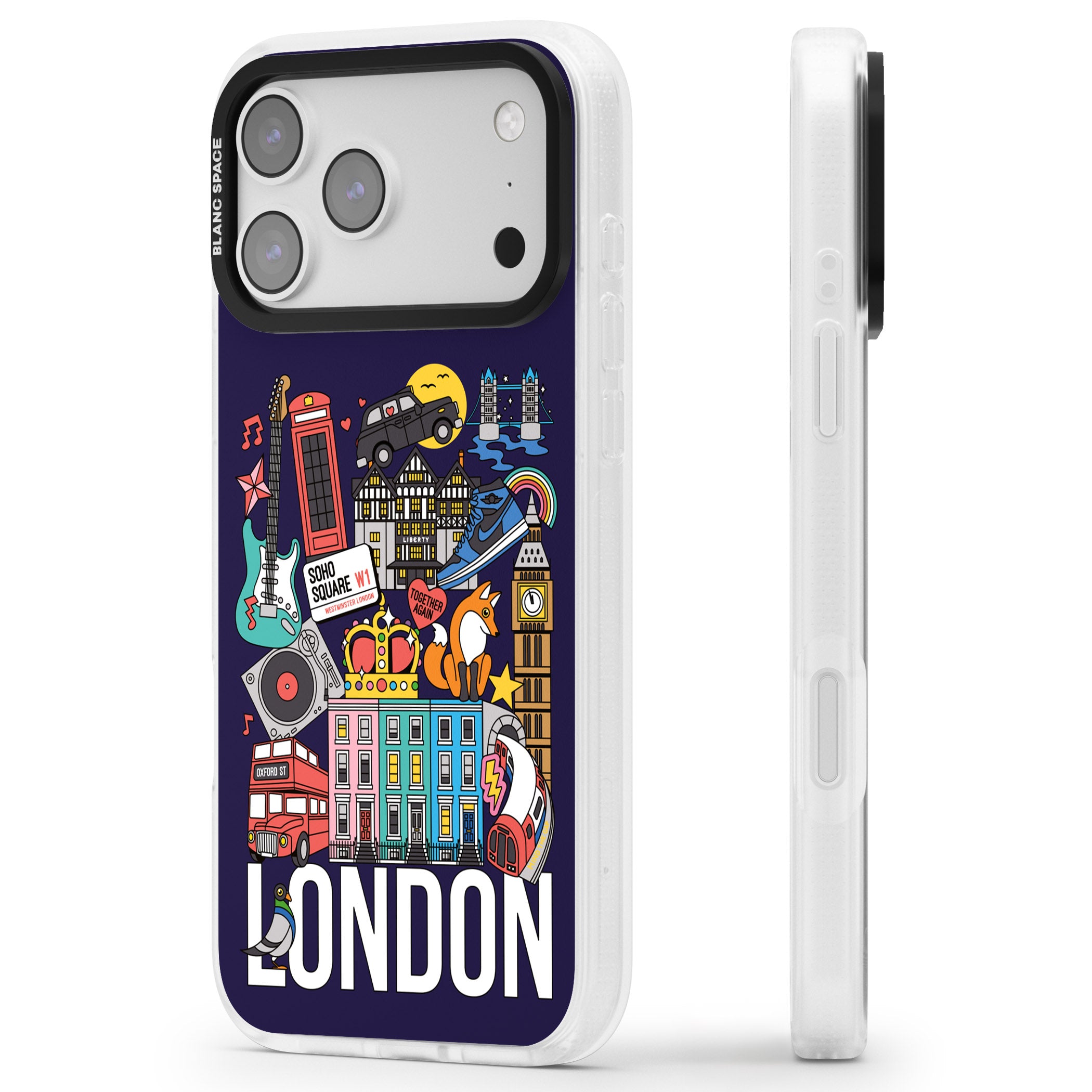 London Calling iPhone 17 Pro Max Impact Air Clear Phone Case Side Profile