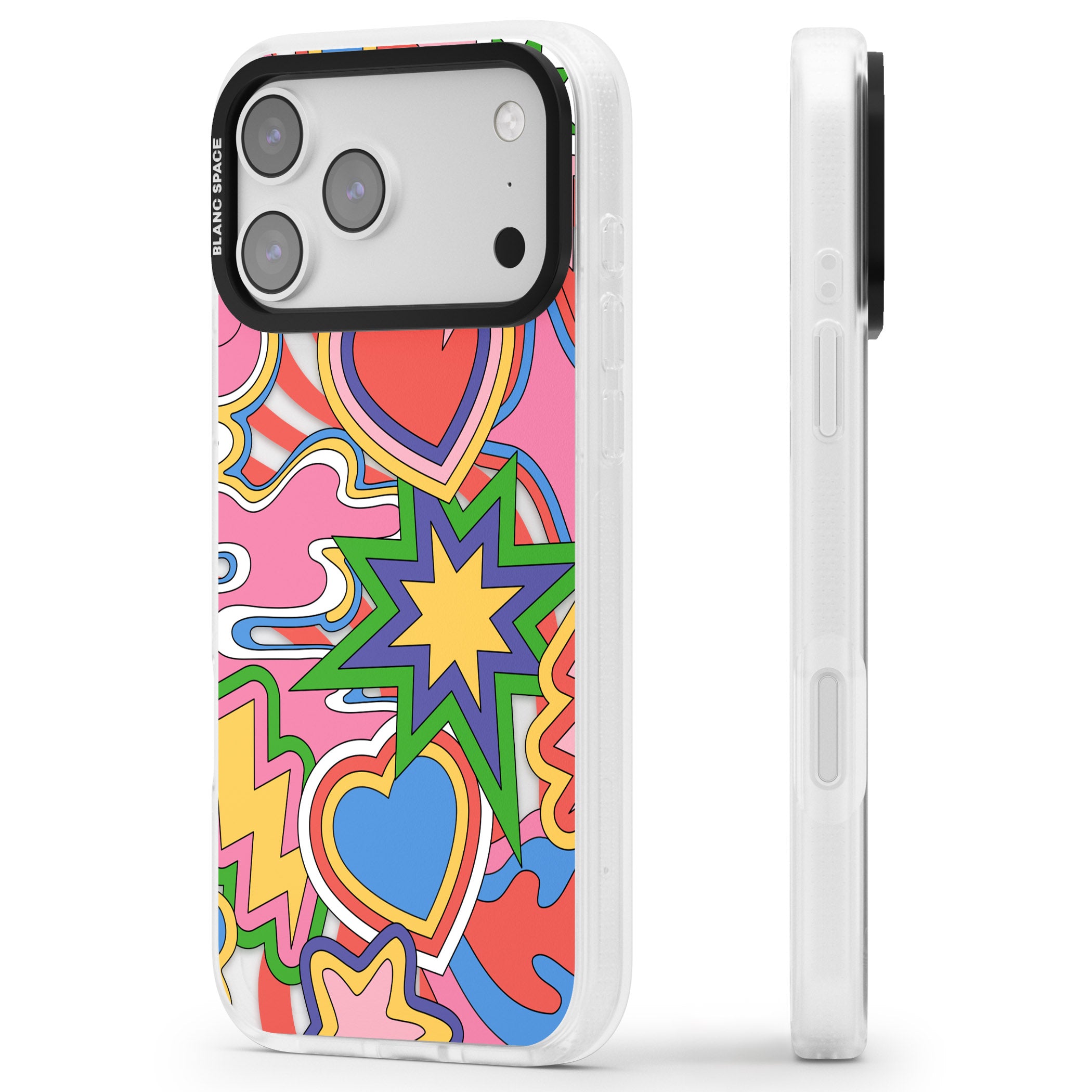 Psychedelic Pop Art Explosion iPhone 17 Pro Max Impact Air Clear Phone Case Side Profile