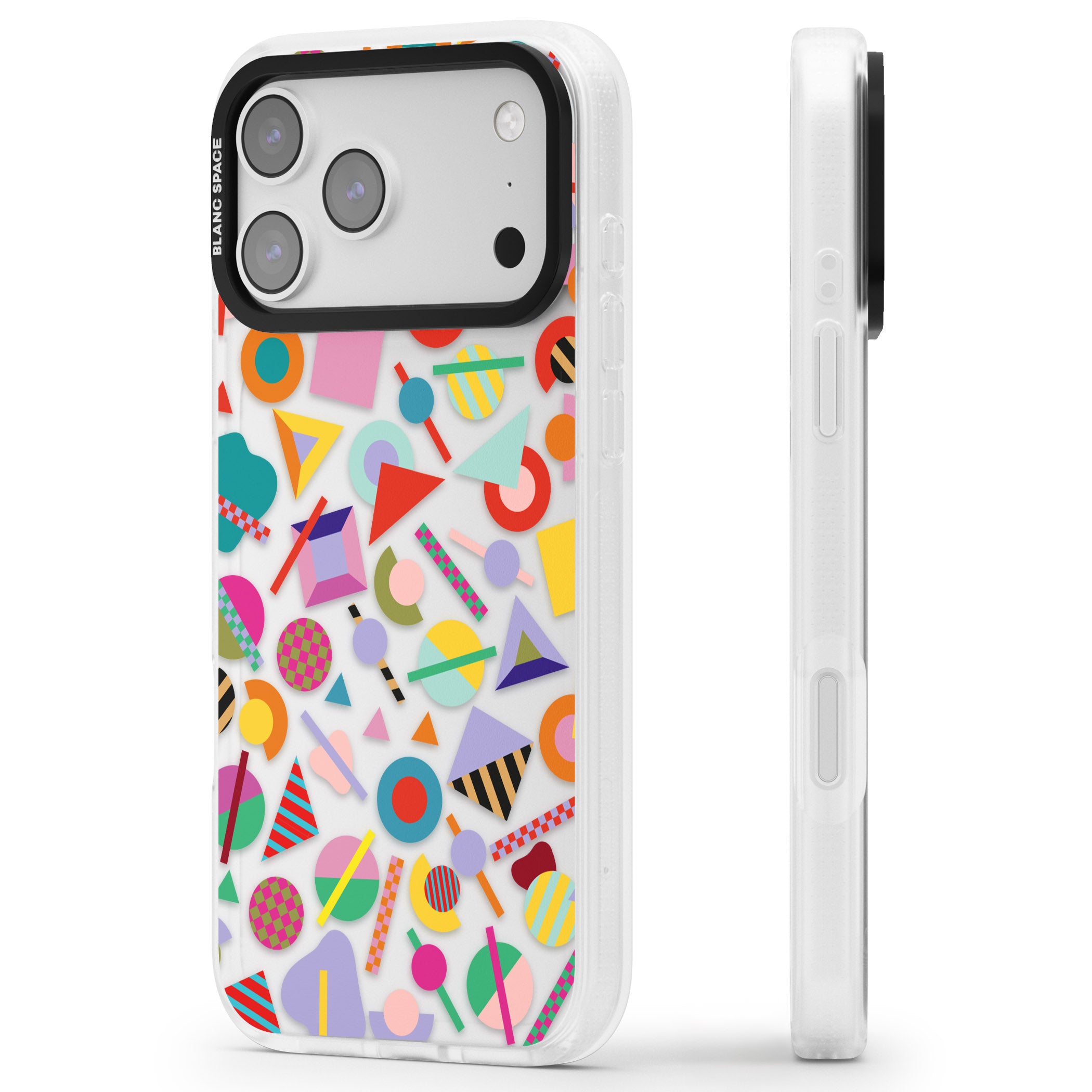 Retro Carnival Shapes iPhone 17 Pro Max Impact Air Clear Phone Case Side Profile