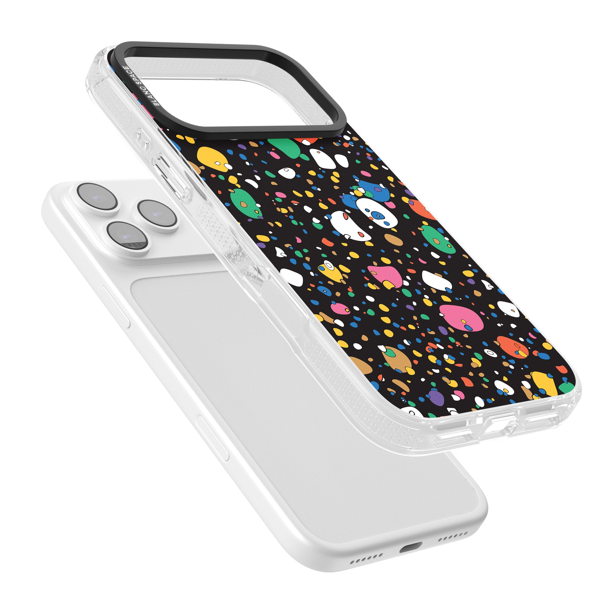 Colourful Confetti Pebbles (Black) iPhone 17 Pro Max Impact Air Clear Phone Case Colours