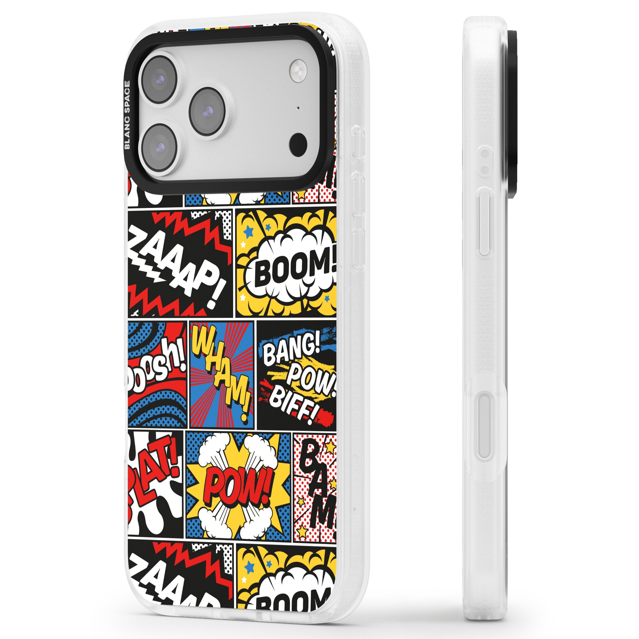 Onomatopoeia iPhone 17 Pro Max Impact Air Clear Phone Case Side Profile
