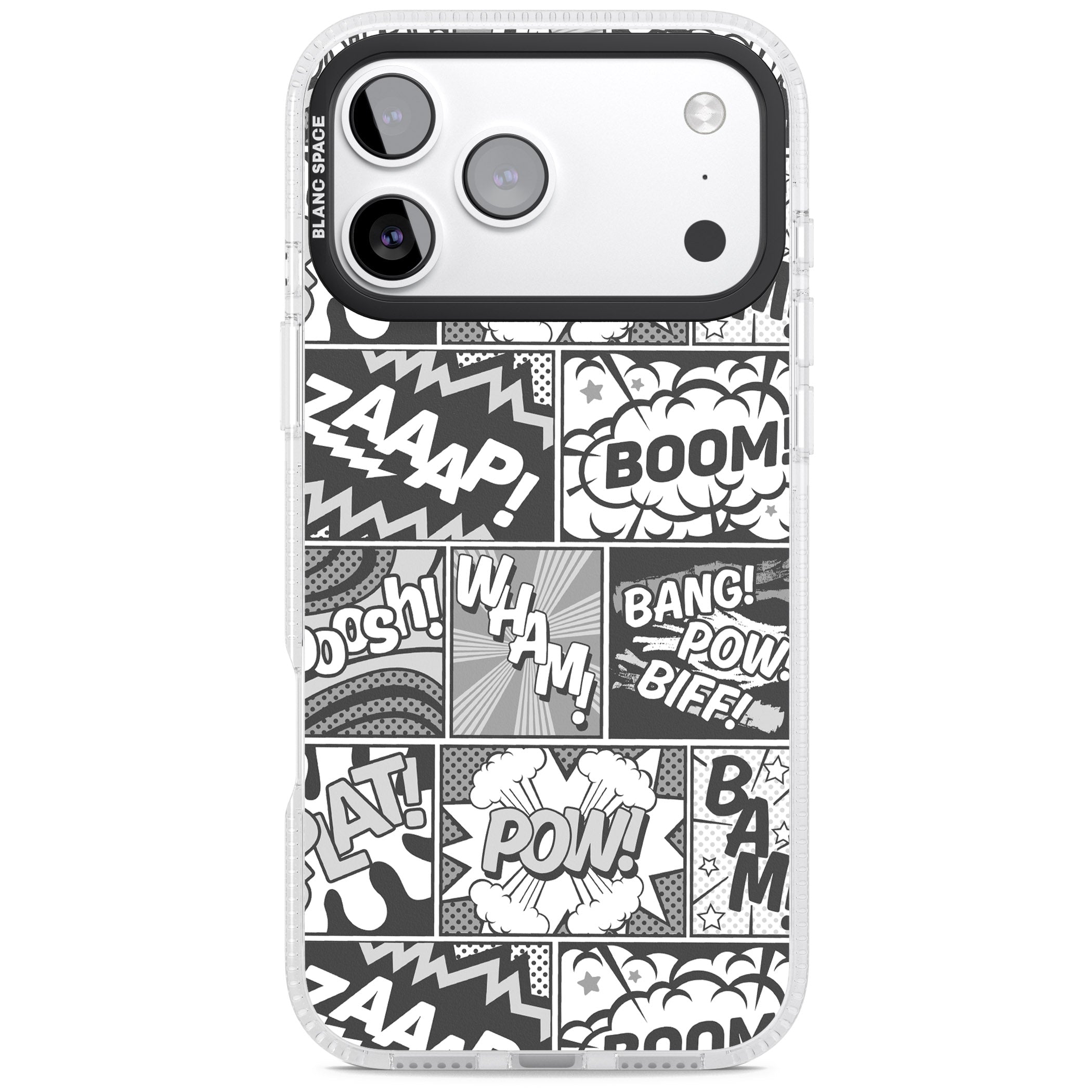 Onomatopoeia (Black & White) iPhone 17 Pro Max Impact Air Clear Phone Case