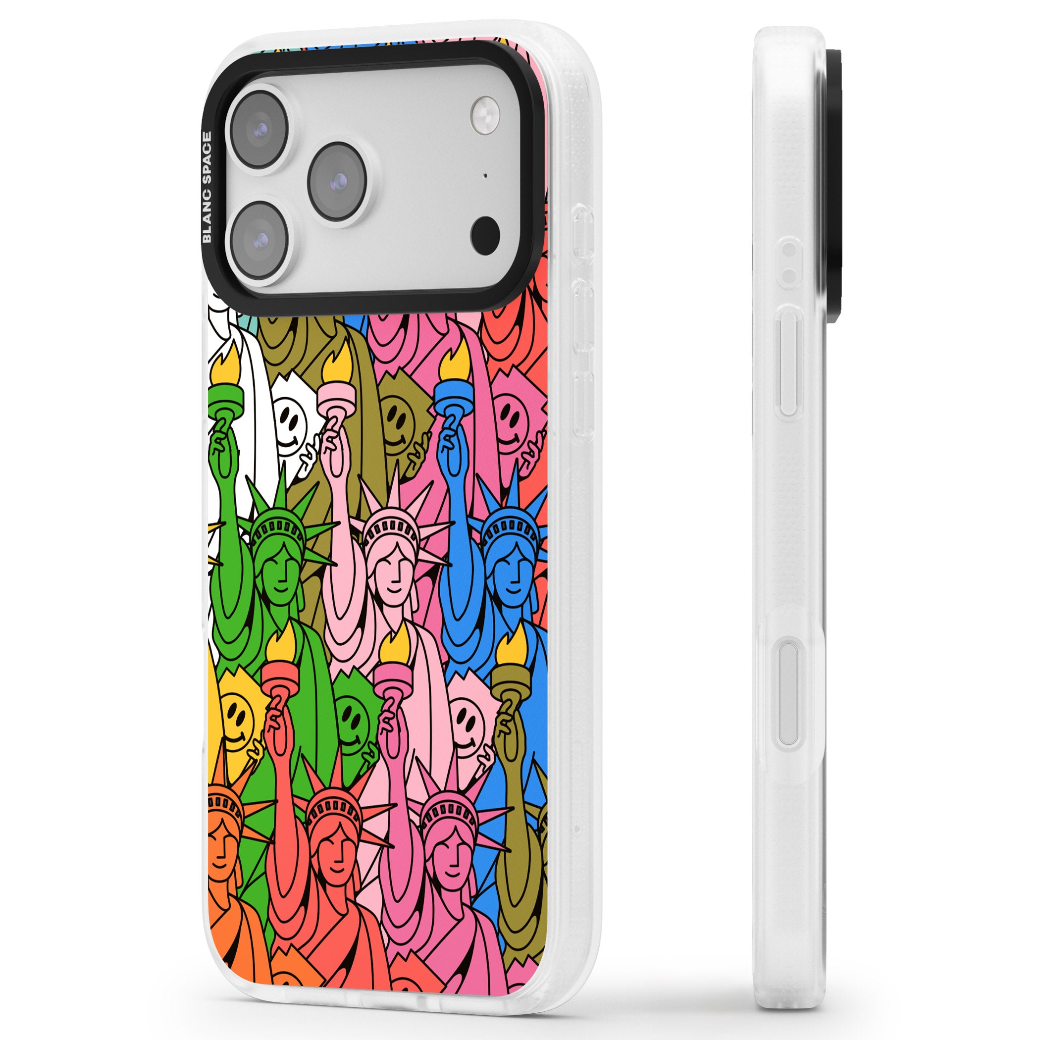 Multicolour Liberty Pattern iPhone 17 Pro Max Impact Air Clear Phone Case Side Profile