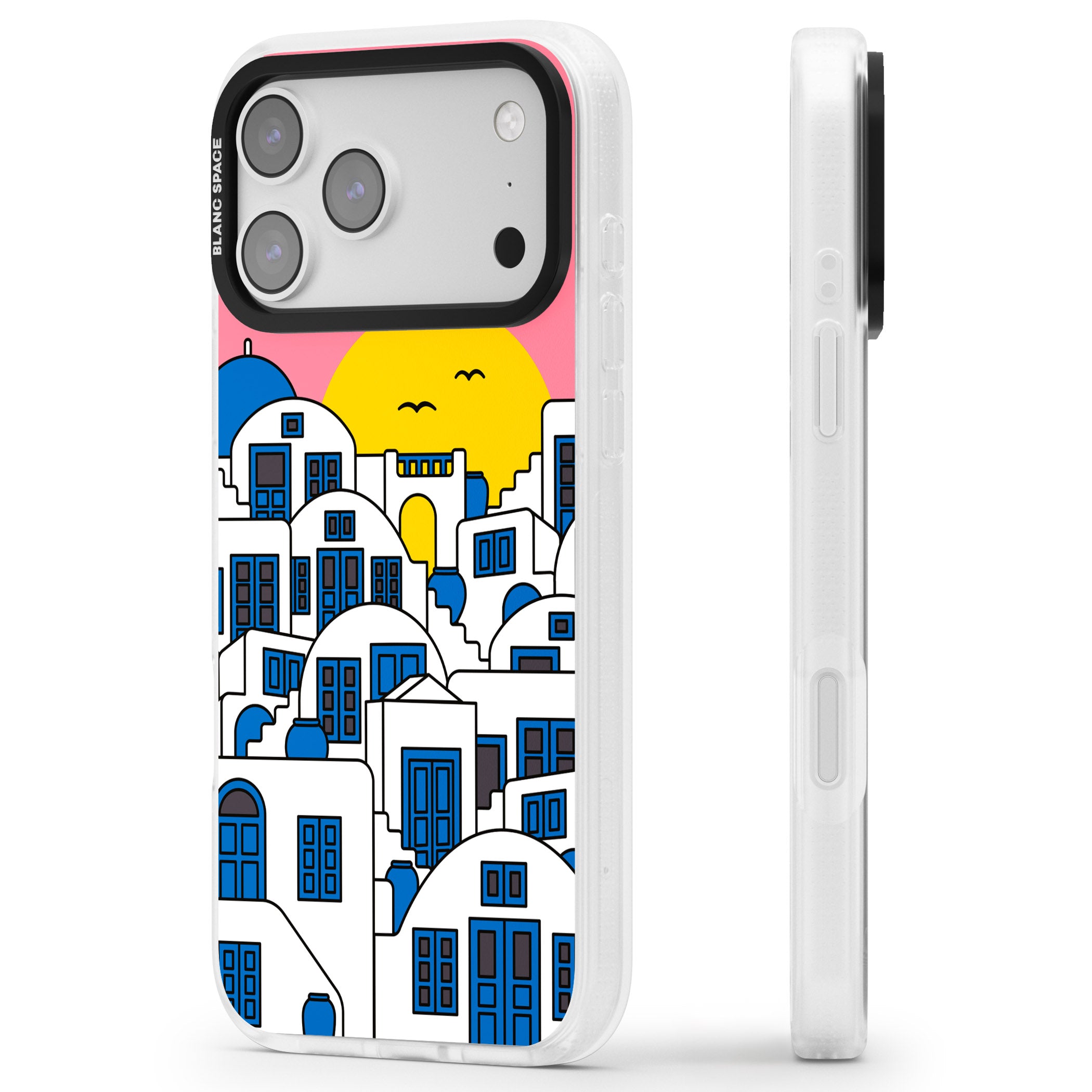 Santorini Sunset iPhone 17 Pro Max Impact Air Clear Phone Case Side Profile