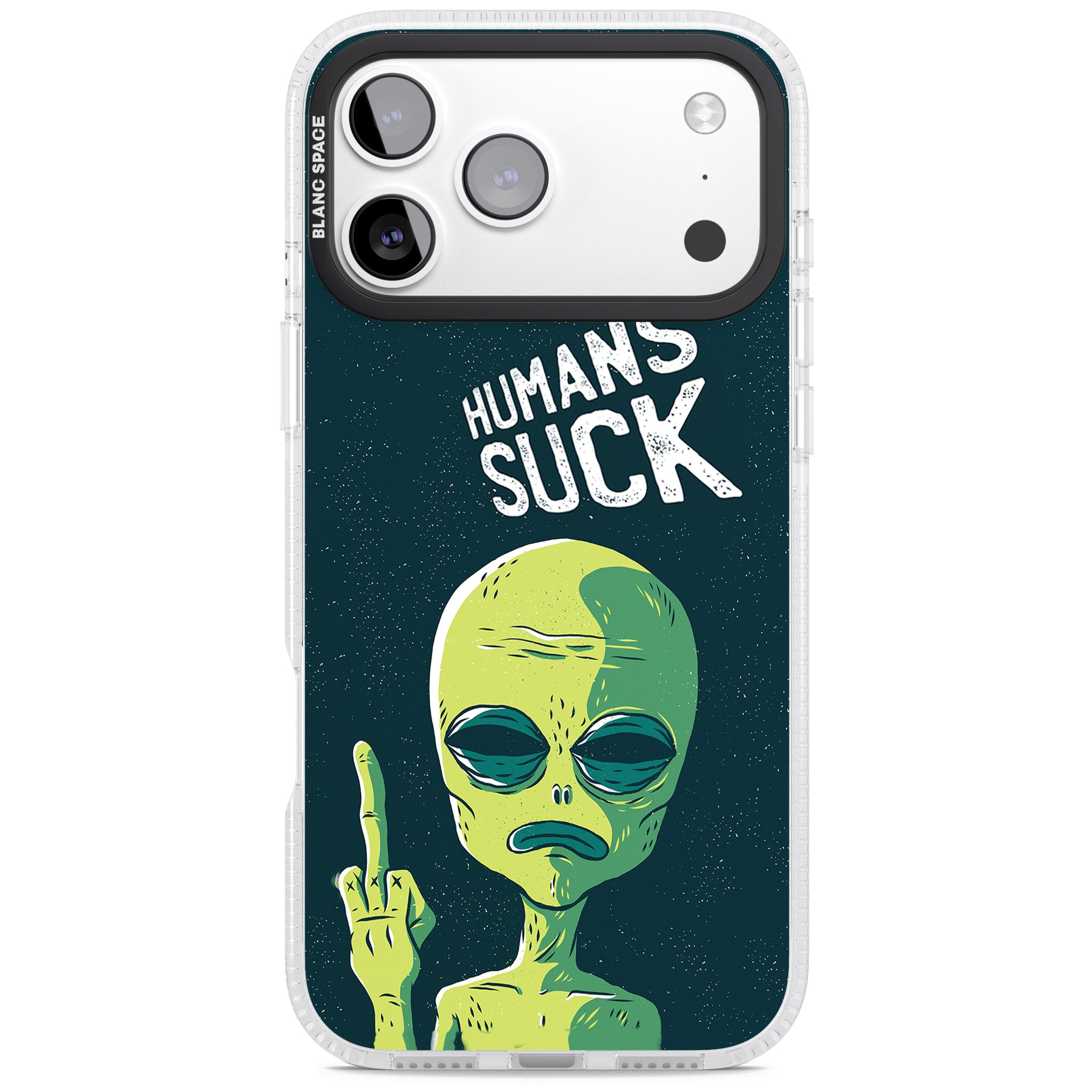 Humans Suck Alien iPhone 17 Pro Impact Air Clear Phone Case