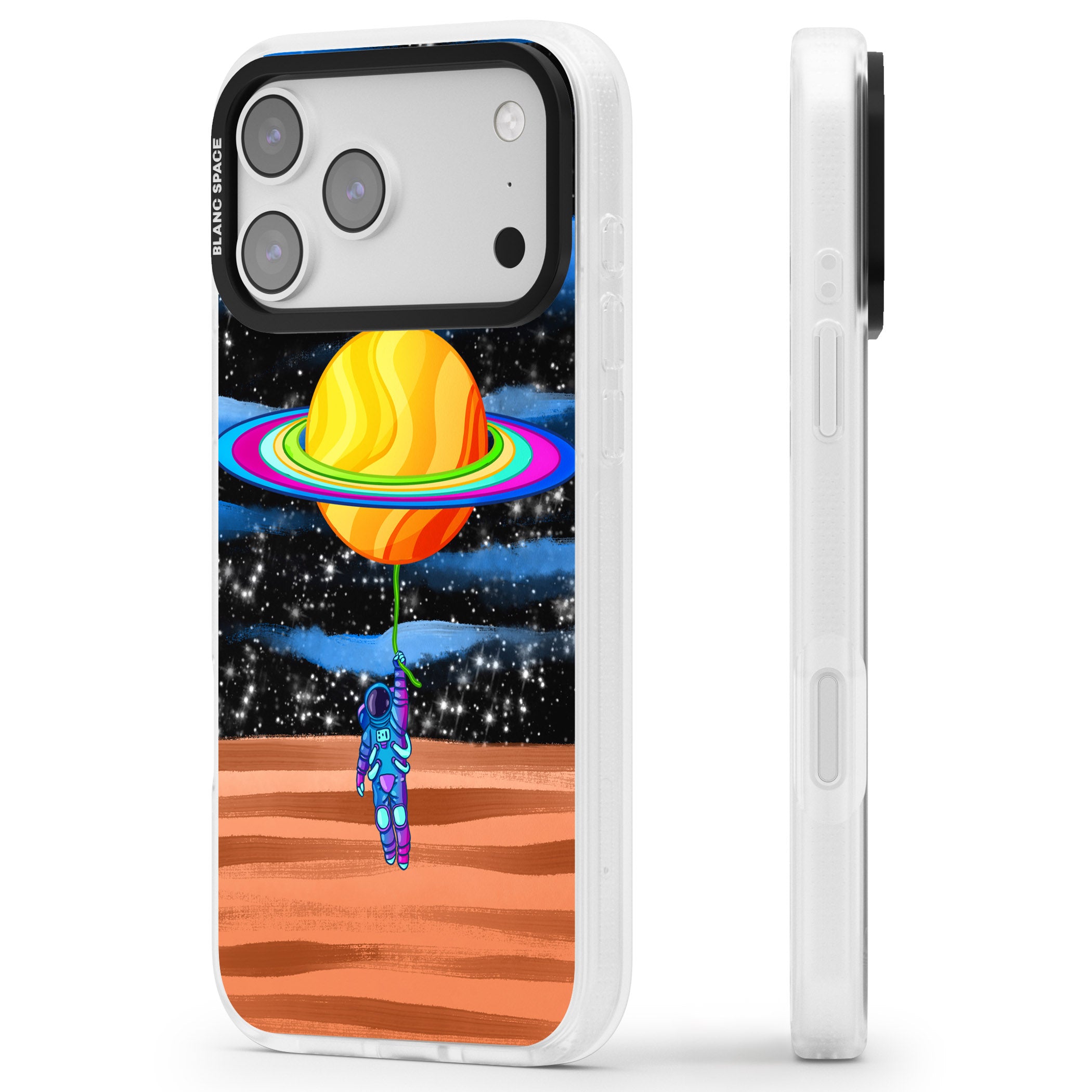 World On Helium iPhone 17 Pro Max Impact Air Clear Phone Case Side Profile