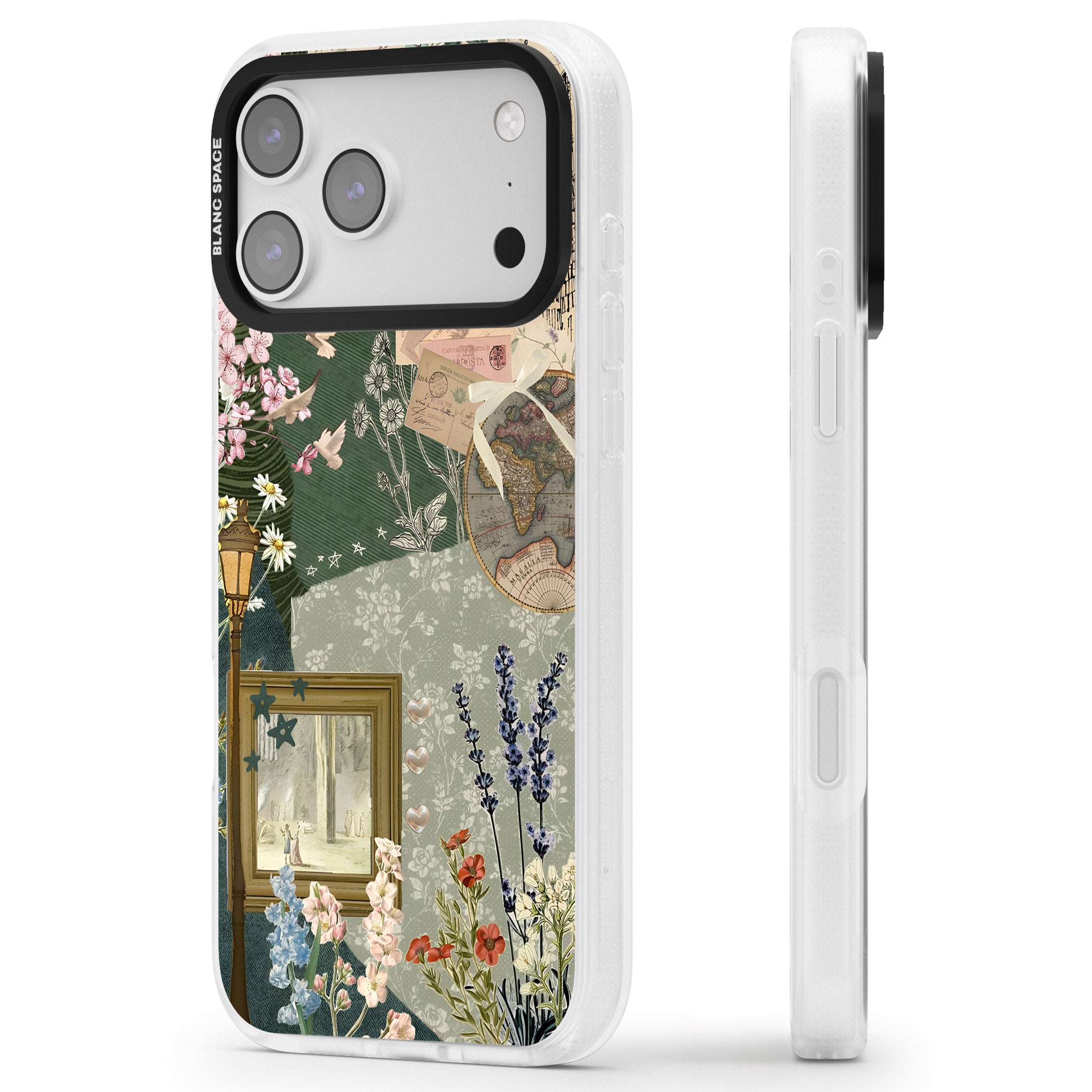 Vintage Spring Collage iPhone 17 Pro Max Impact Air Clear Phone Case Side Profile