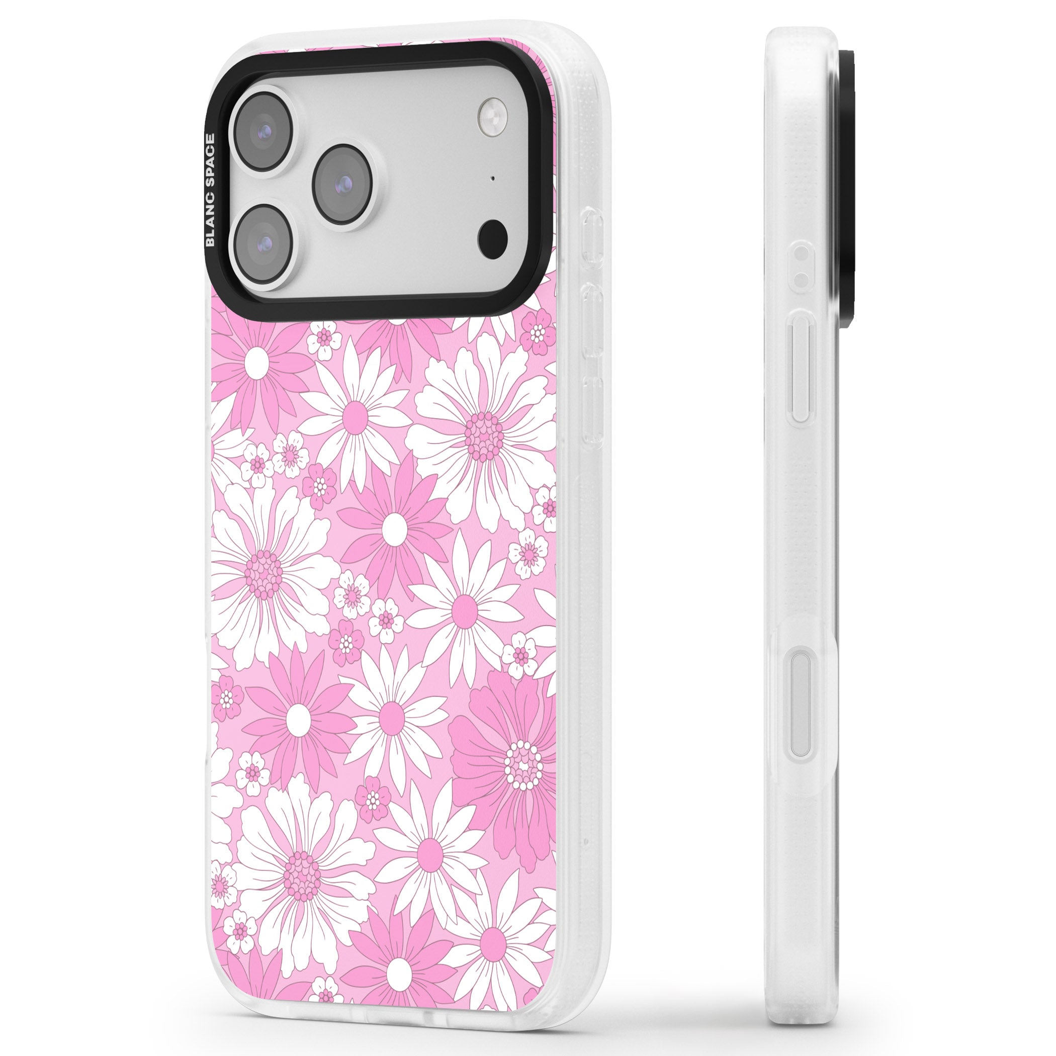 Pink White Flowers iPhone 17 Pro Max Impact Air Clear Phone Case Side Profile