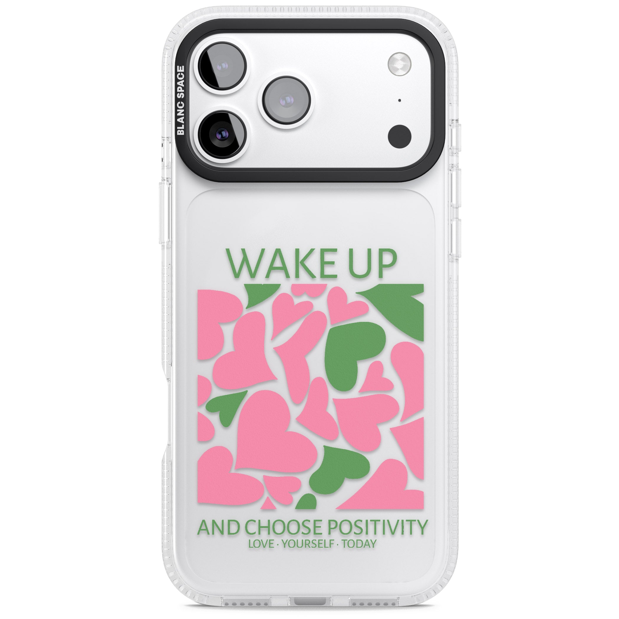 Wake Up And Choose Positivity iPhone 17 Pro Max Impact Air Clear Phone Case