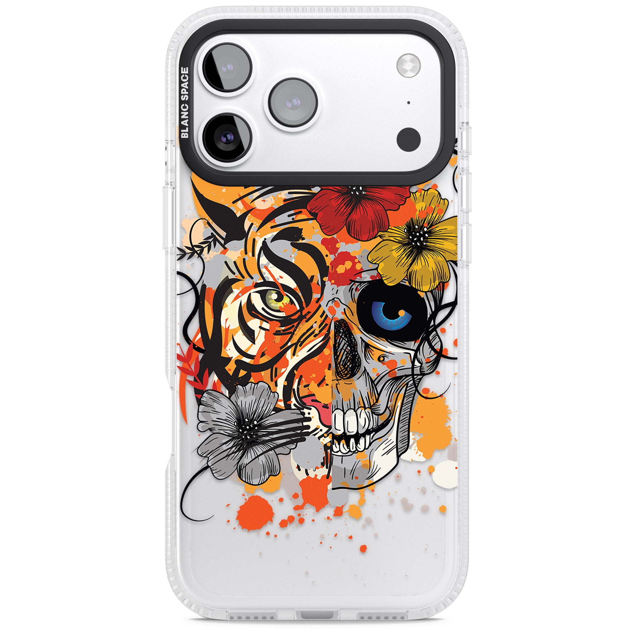 Sugar Skull Tiger Floral iPhone 17 Pro Max Impact Air Clear Phone Case