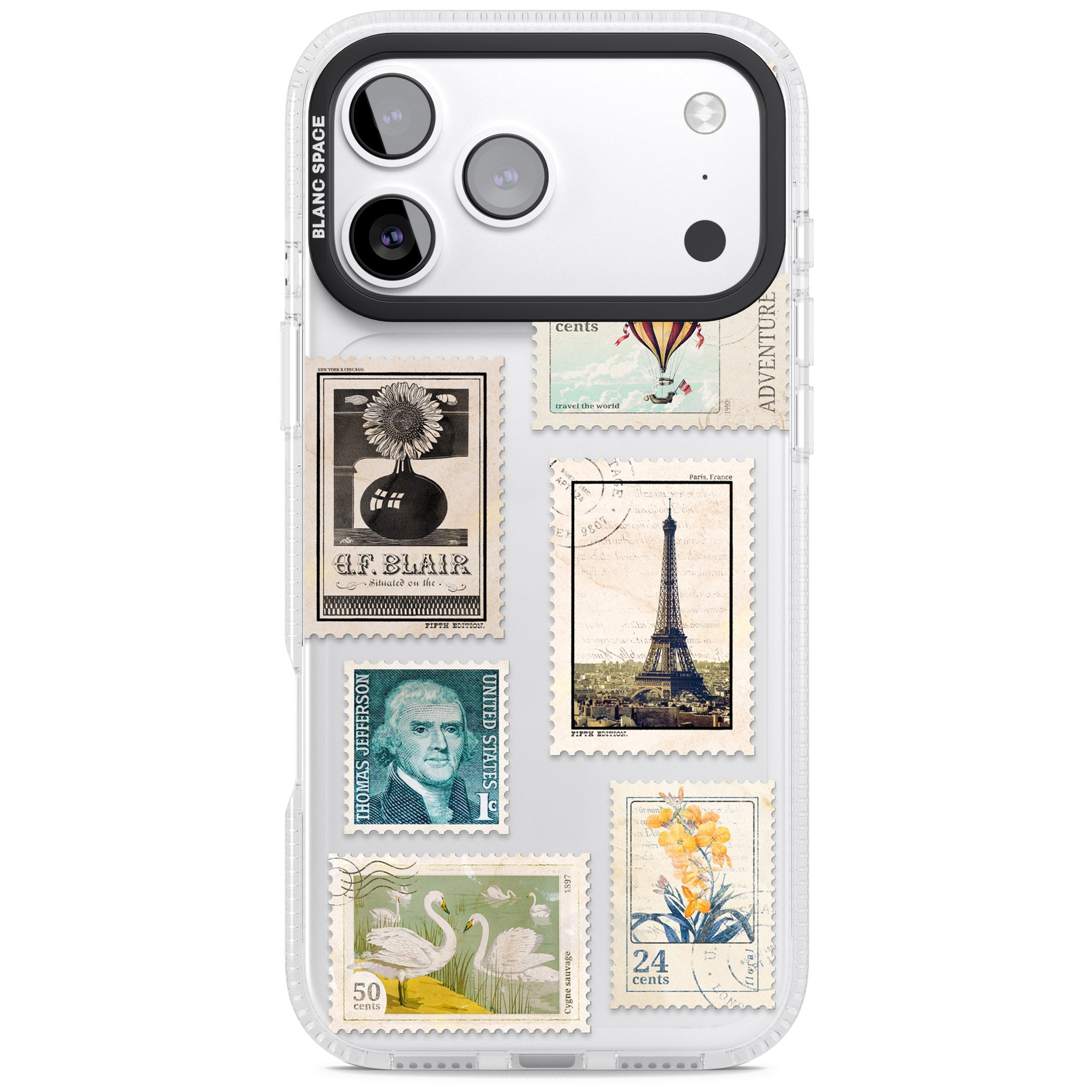 Vintage Stamps iPhone 17 Pro Max Impact Air Clear Phone Case