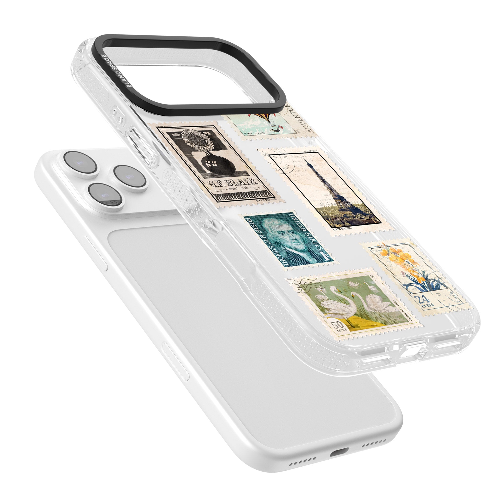 Vintage Stamps iPhone 17 Pro Max Impact Air Clear Phone Case Colours
