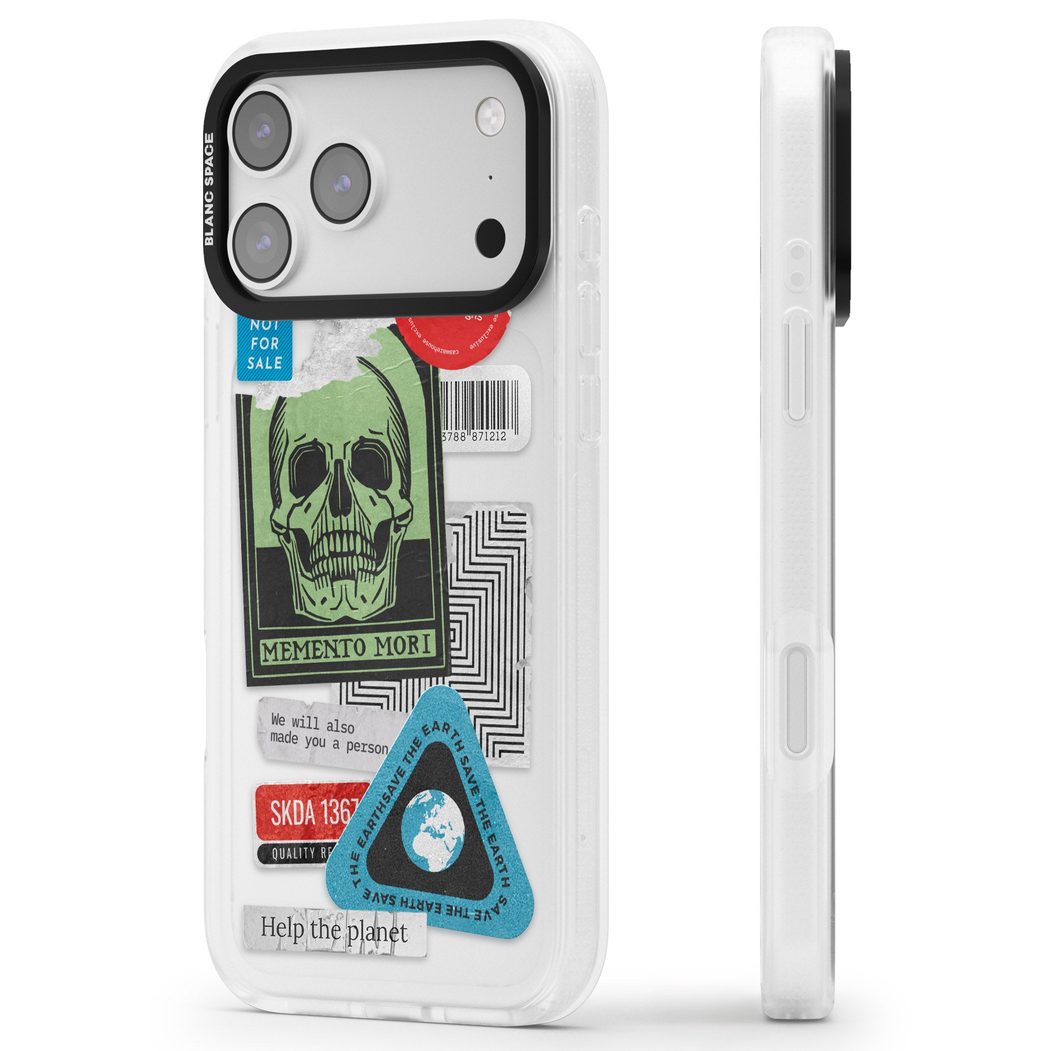 Skull Sticker Mix iPhone 17 Pro Max Impact Air Clear Phone Case Side Profile