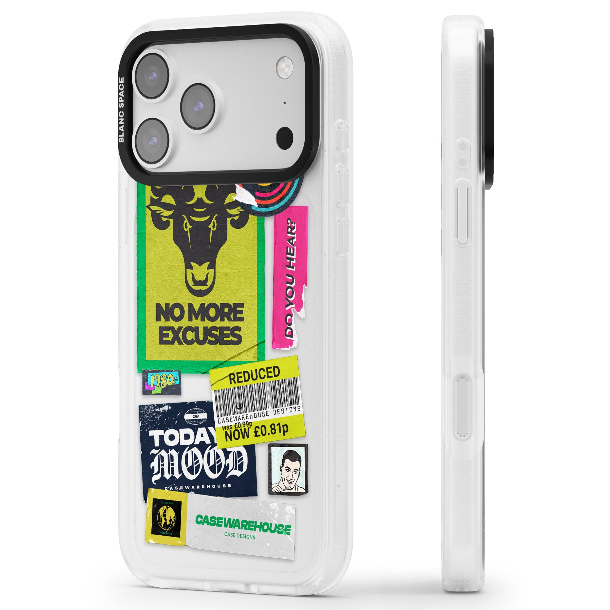 No More Excuses Sticker Mix iPhone 17 Pro Max Impact Air Clear Phone Case Side Profile