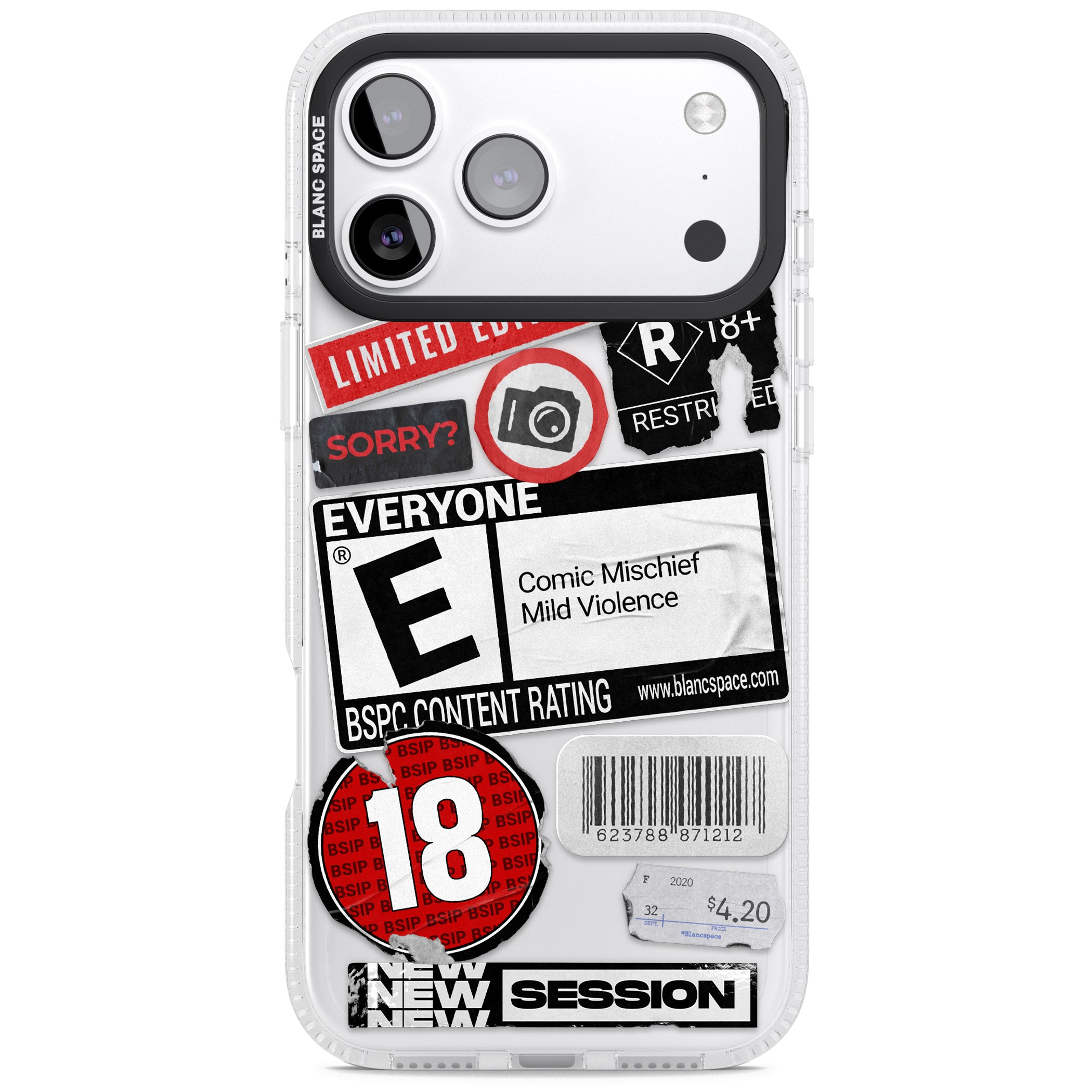 Rated 18+ Sticker Mix iPhone 17 Pro Max Impact Air Clear Phone Case