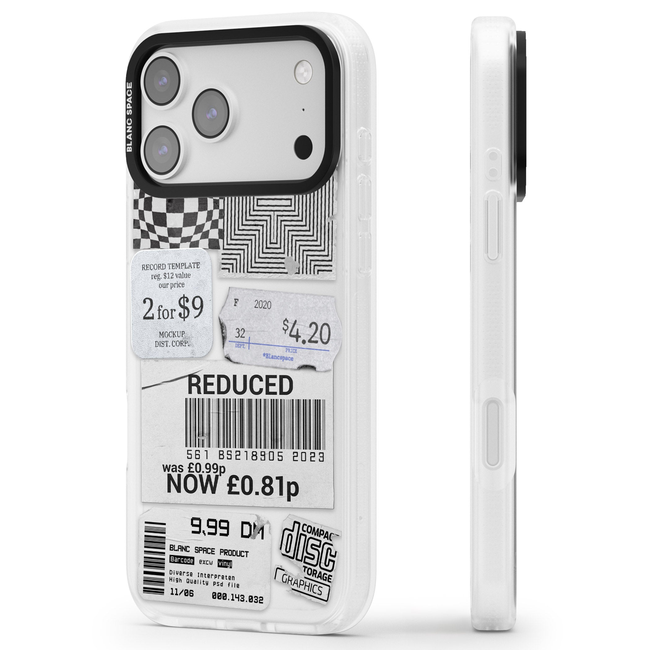 White Sticker Mix iPhone 17 Pro Max Impact Air Clear Phone Case Side Profile