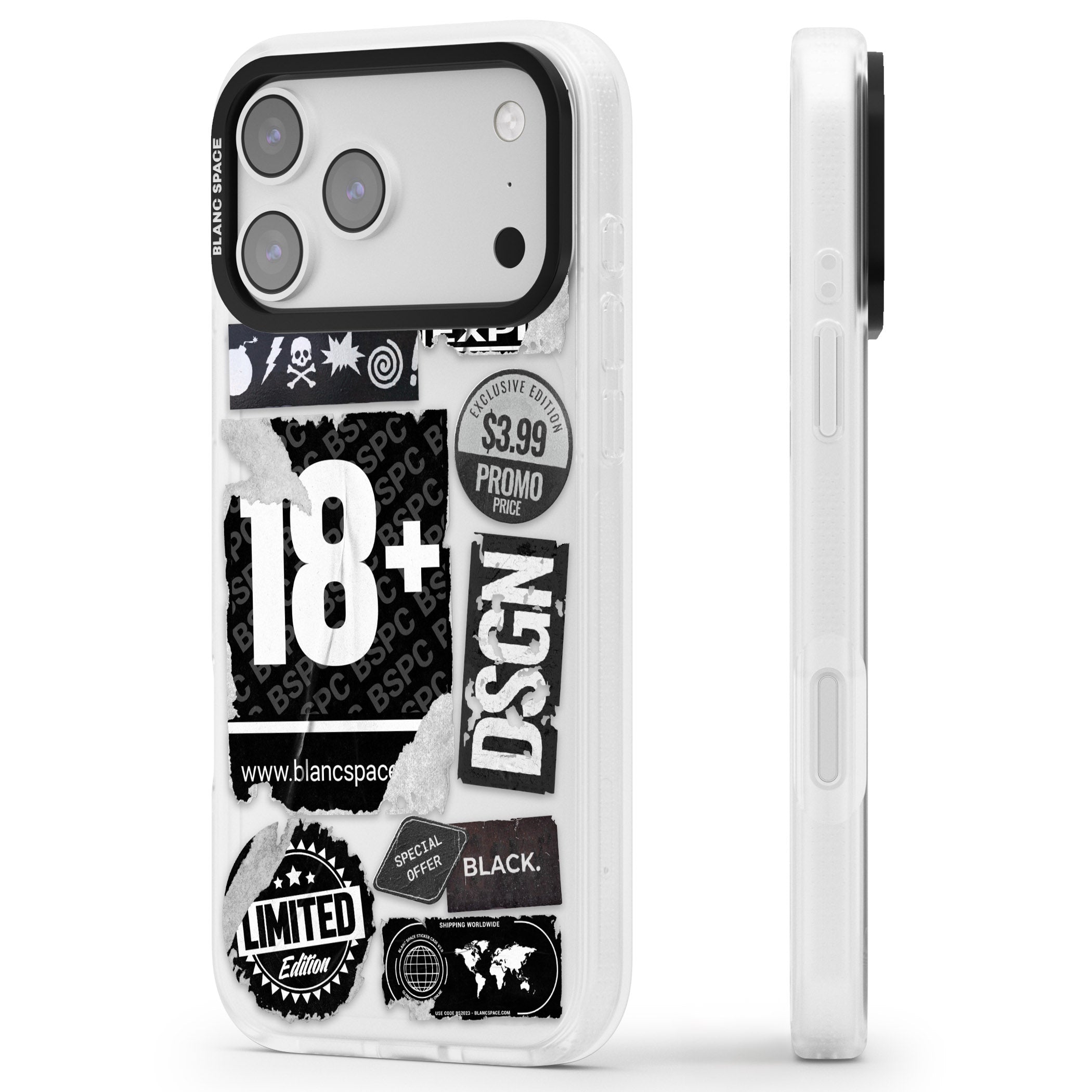 Black Sticker Mix iPhone 17 Pro Max Impact Air Clear Phone Case Side Profile