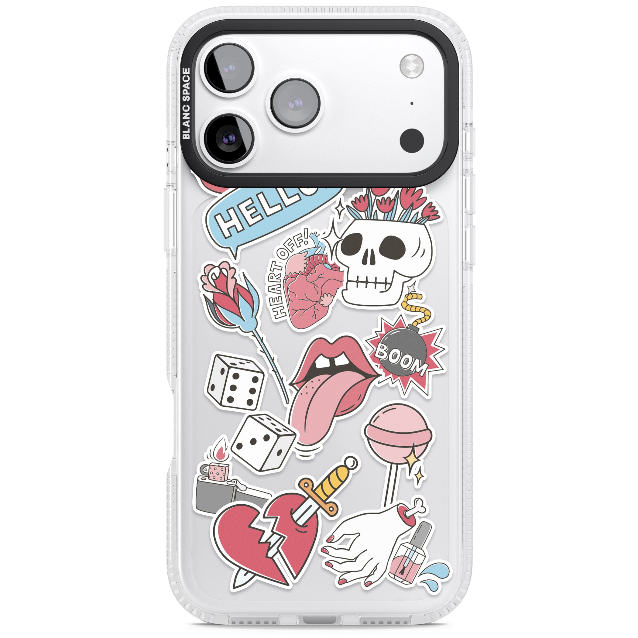 Skull & Flowers Stickers iPhone 17 Pro Max Impact Air Clear Phone Case