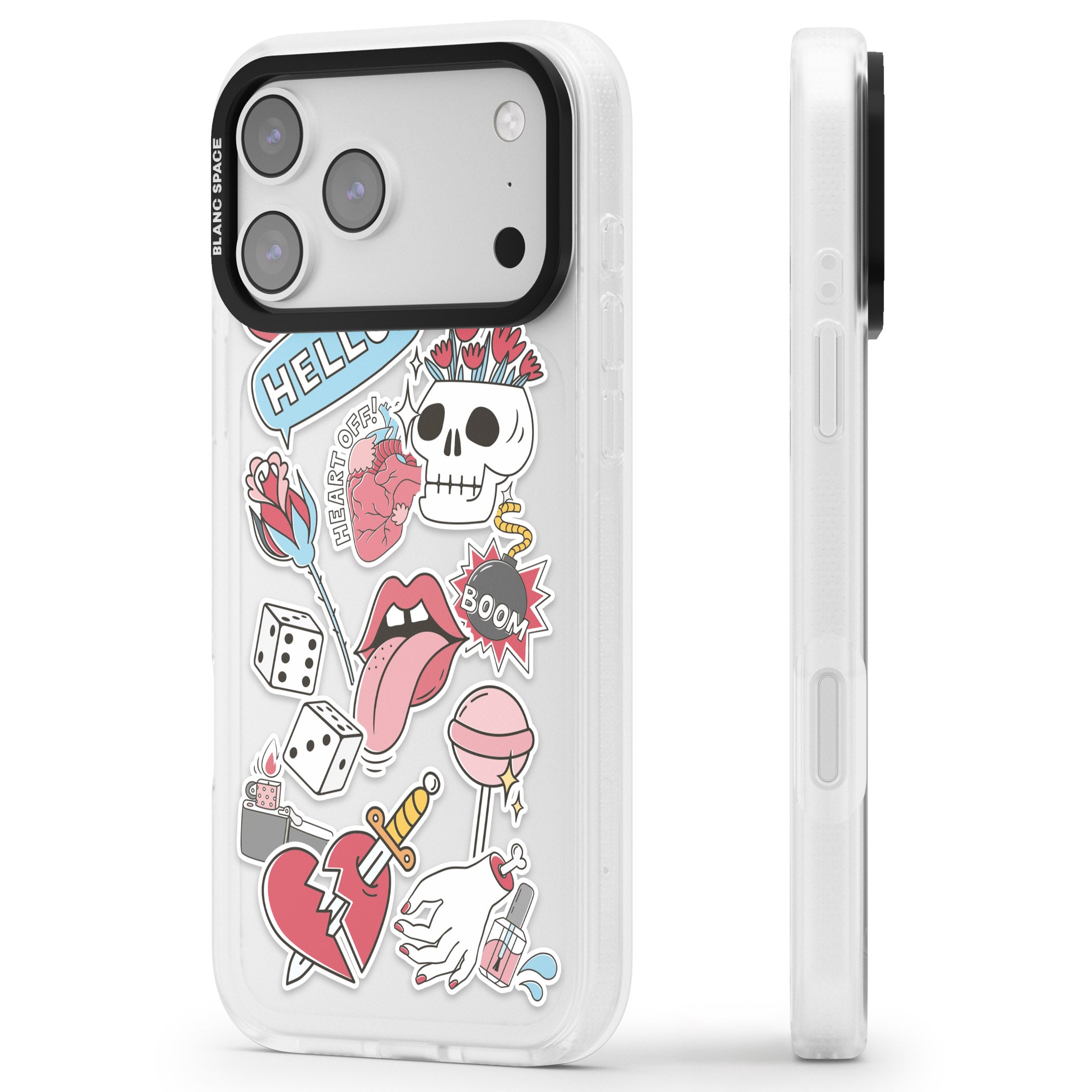 Skull & Flowers Stickers iPhone 17 Pro Max Impact Air Clear Phone Case Side Profile