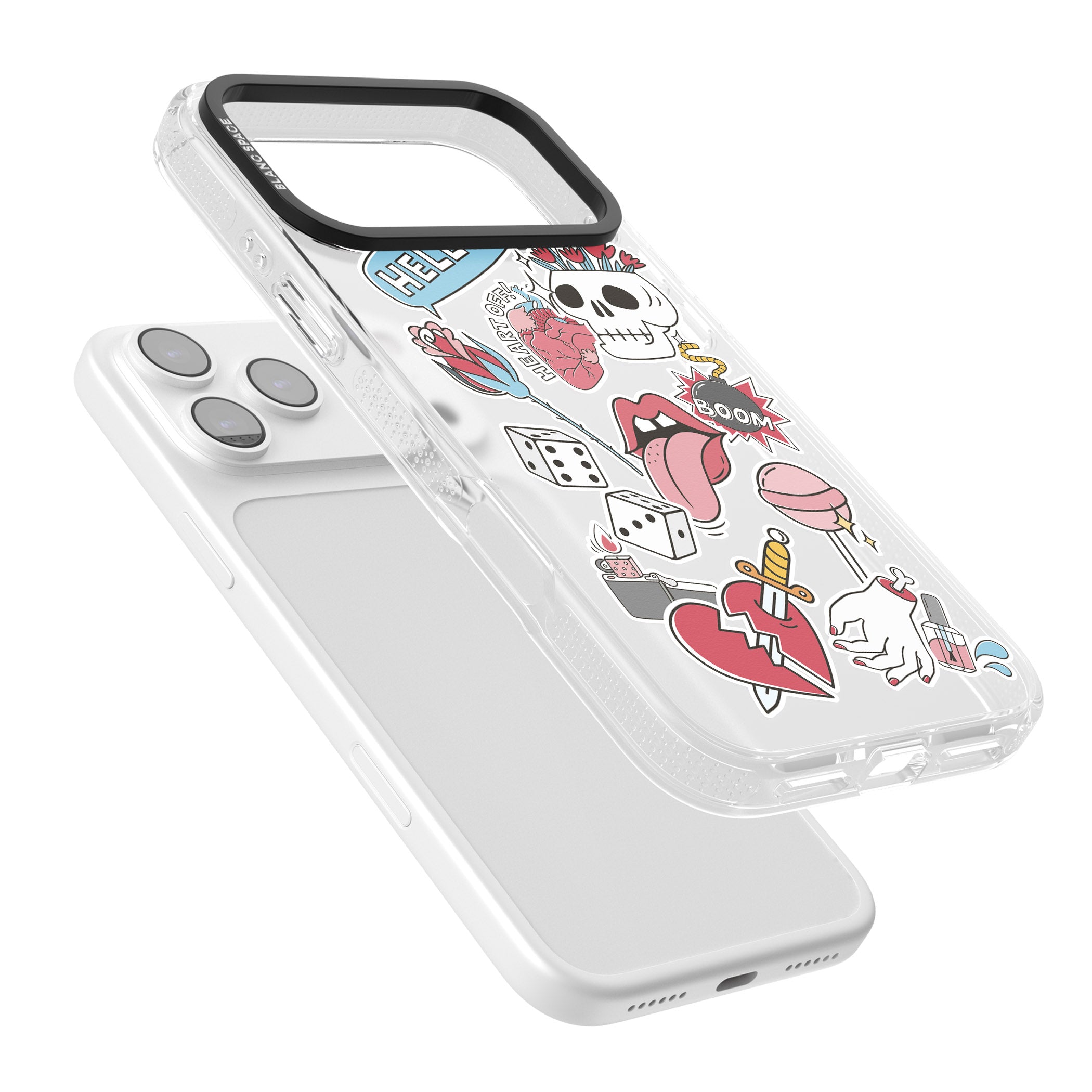 Skull & Flowers Stickers iPhone 17 Pro Max Impact Air Clear Phone Case Colours
