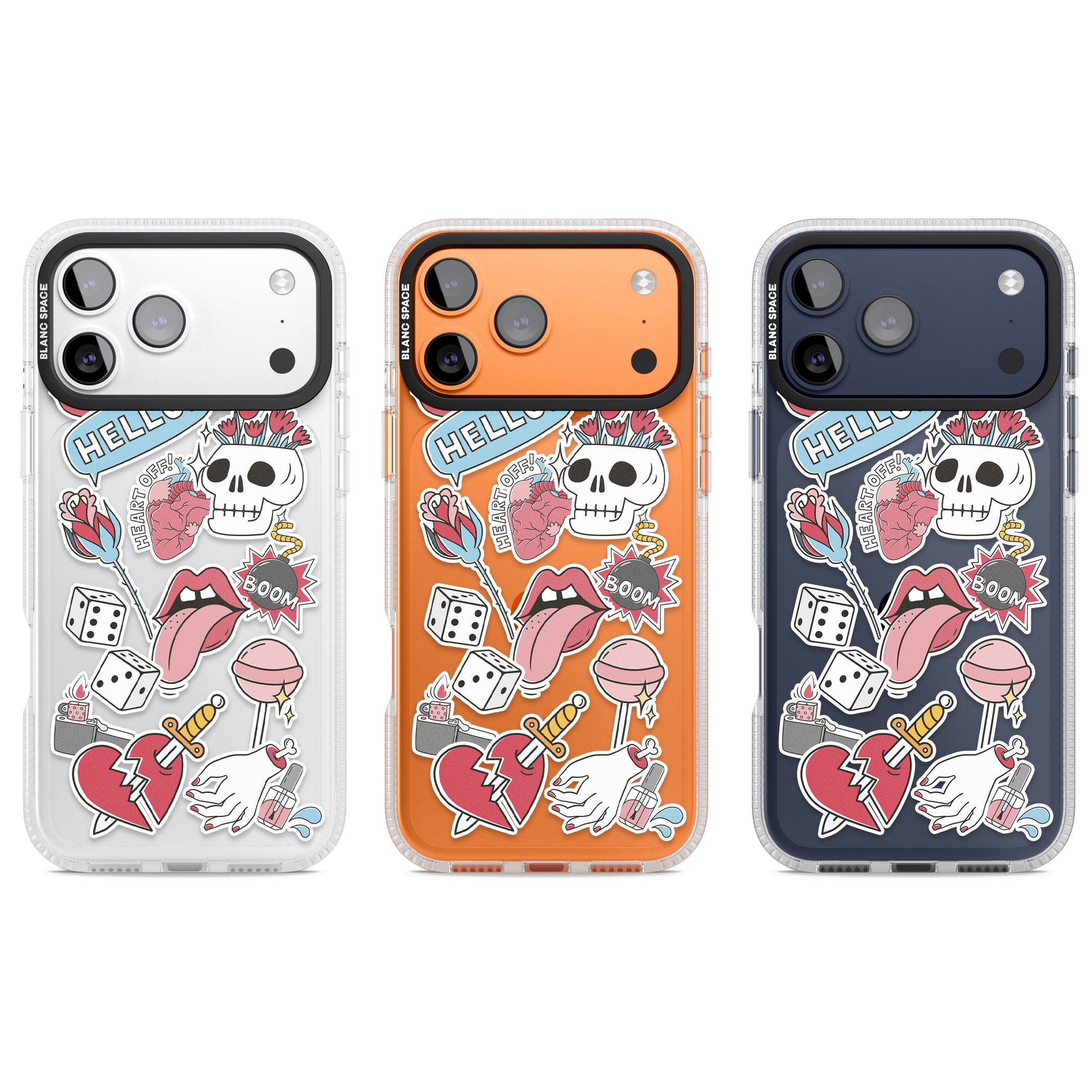 Skull & Flowers Stickers iPhone 17 Pro Impact Air Clear Phone Case APT Impact Protection