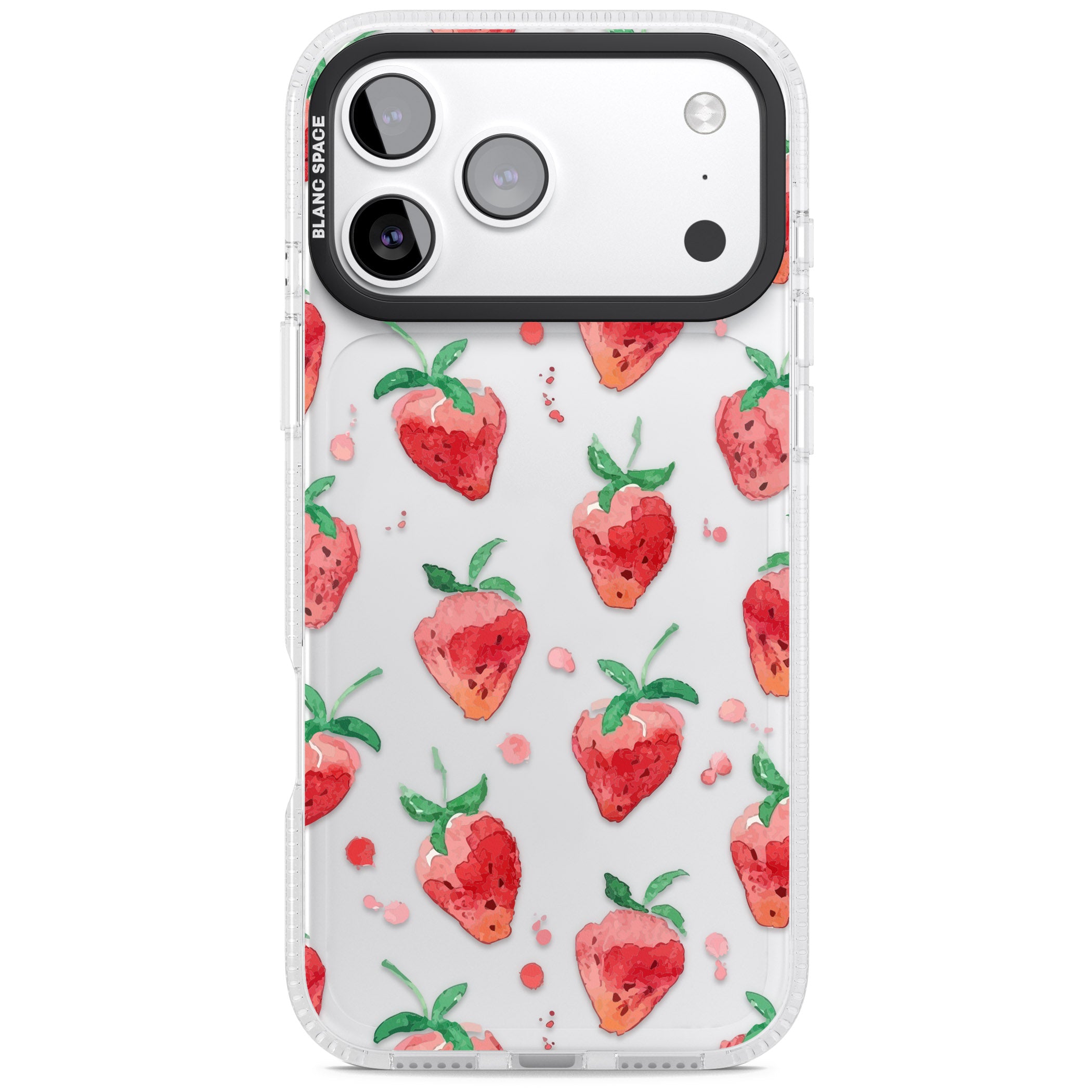Strawberry Watercolour iPhone 17 Pro Max Impact Air Clear Phone Case