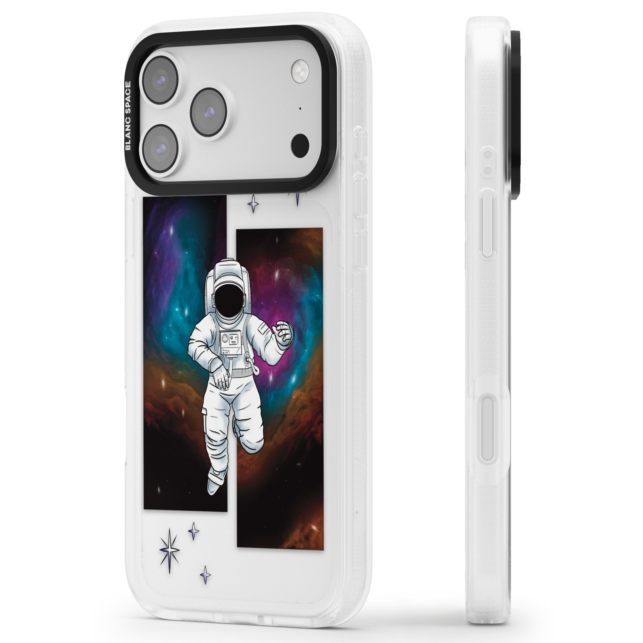 Escape The Nebula iPhone 17 Pro Max Impact Air Clear Phone Case Side Profile