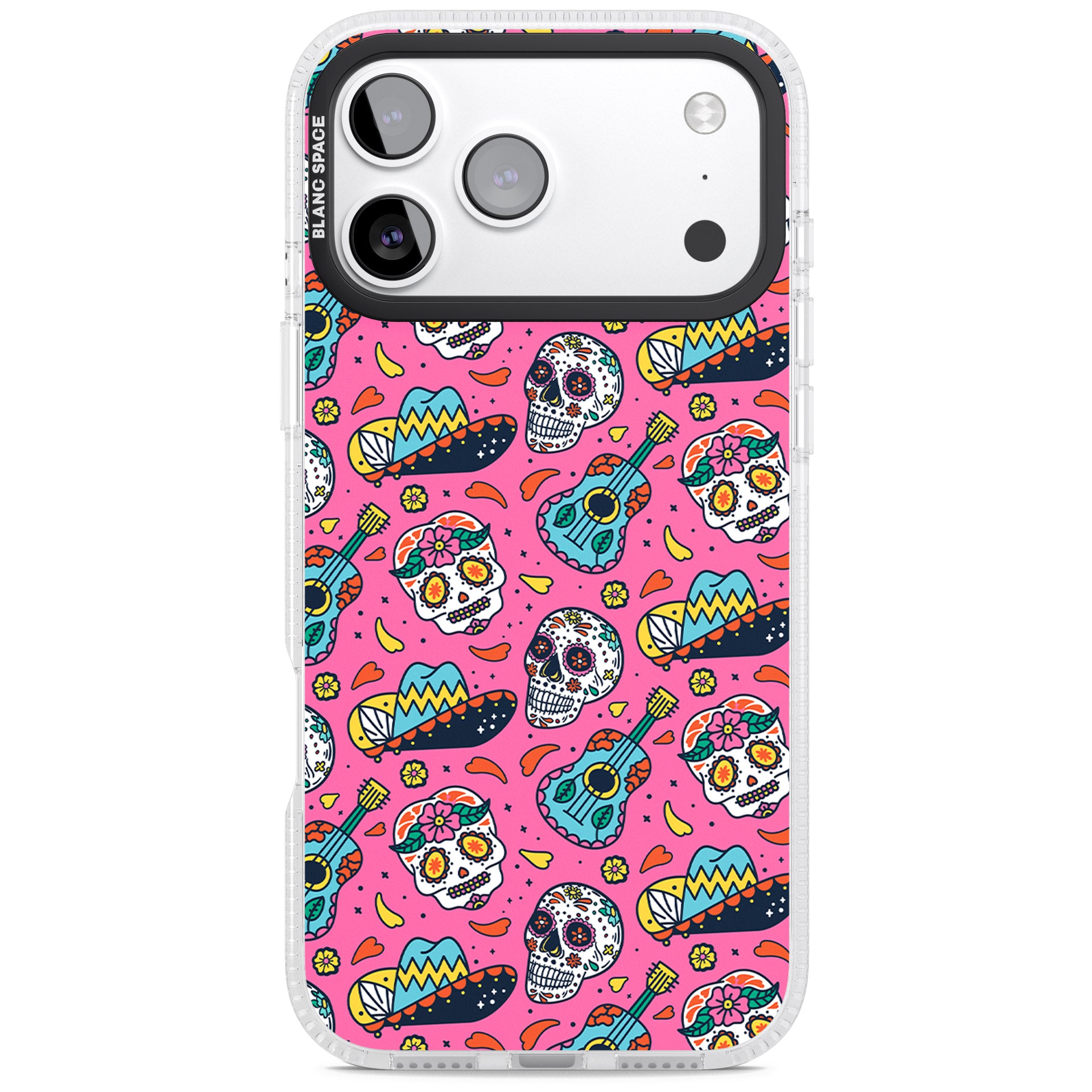 Pink Day Of The Dead Pattern iPhone 17 Pro Max Impact Air Clear Phone Case