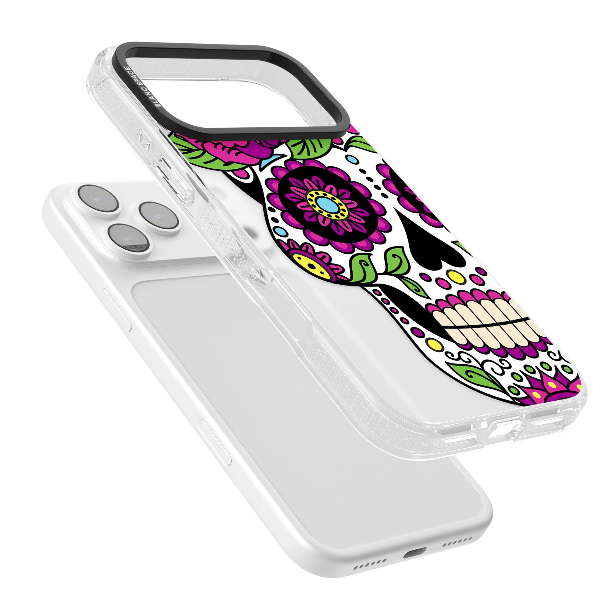 Purple Floral Sugar Skull iPhone 17 Pro Max Impact Air Clear Phone Case Colours